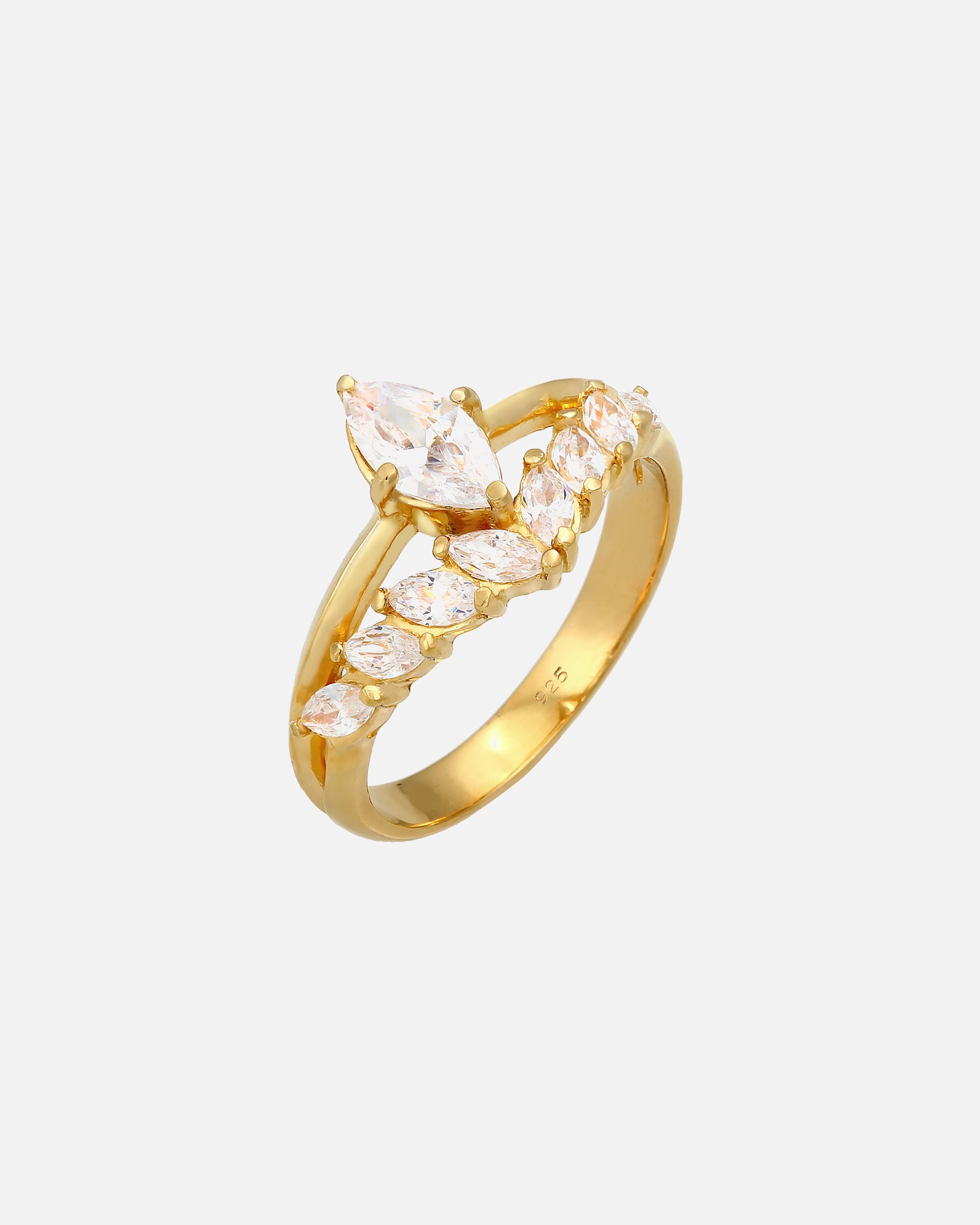 Ring für Weiblich Elli PREMIUM Elli PREMIUM Ring Doppelring Zirkonia Marquise 925 Silber vergoldet 54