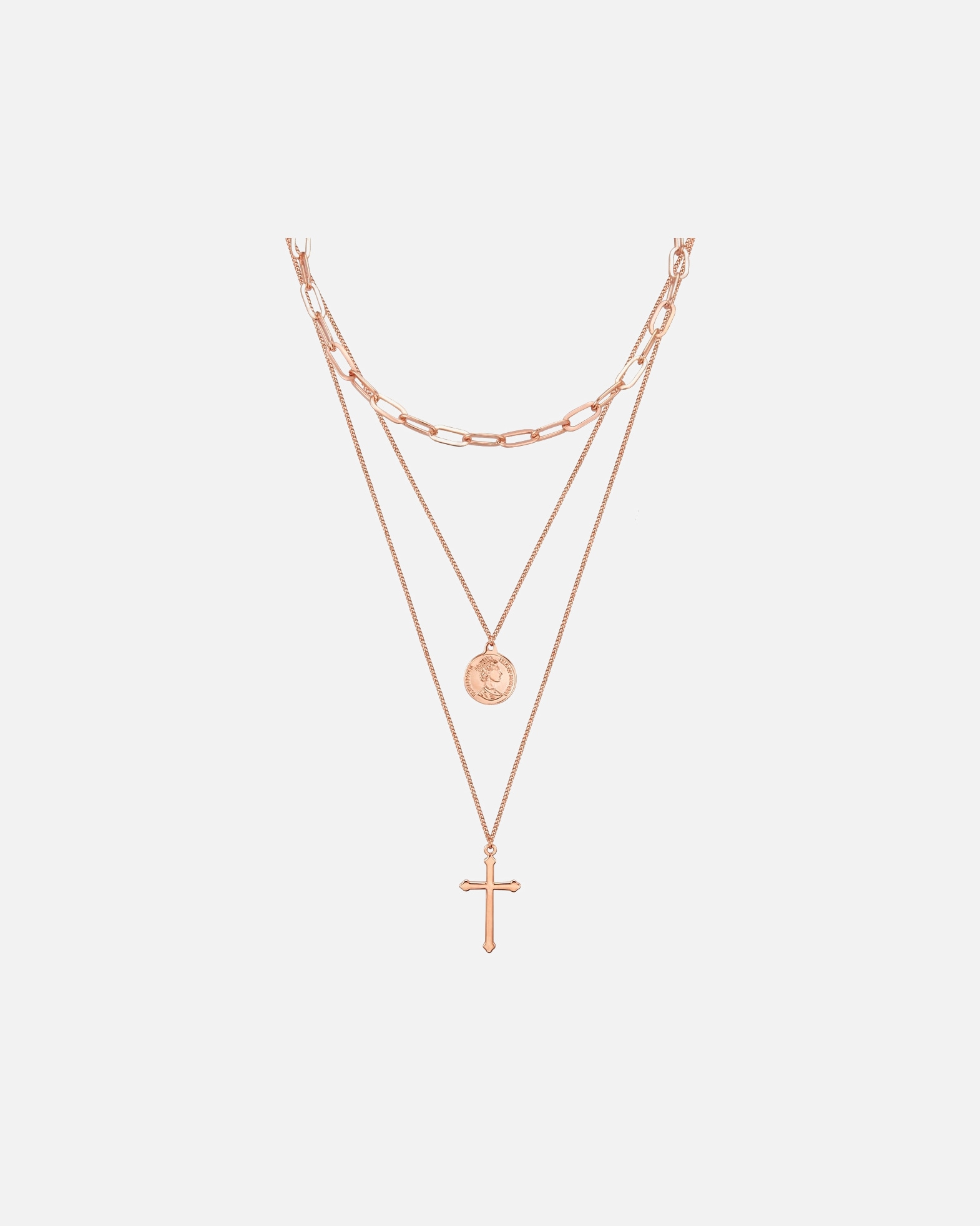 Halskette für Weiblich Lulu & Jane Halskette Kreuz/Münze Metall-Legierung in Roségold 1 Stück