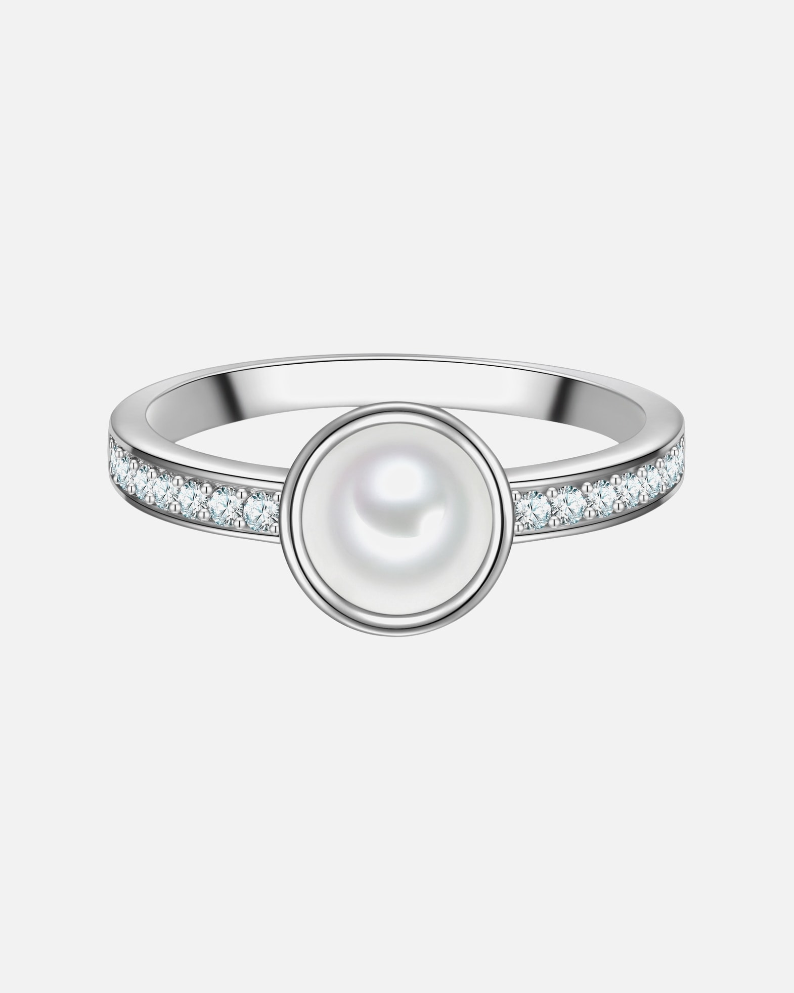 Ring für Weiblich Trilani Ring aus Sterling Silber in silber mit Zirkonia Muschelkernperle 50