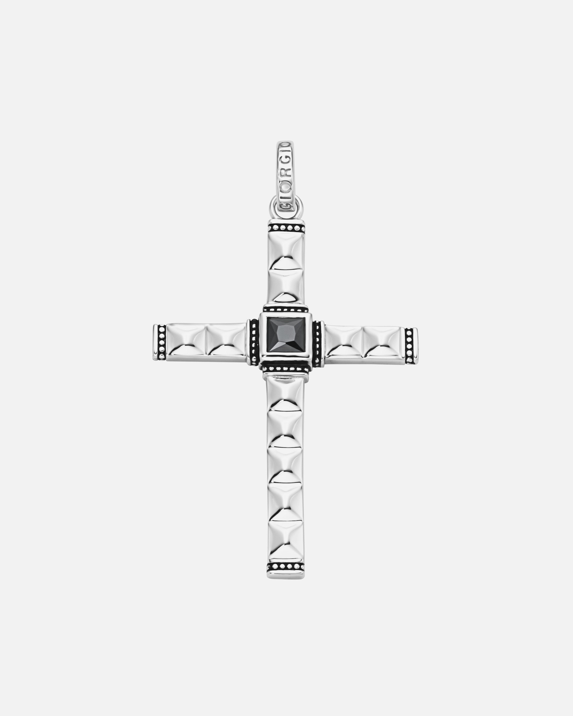 Schmuckanhänger für Männlich Giorgio Martello Milano Anhänger Kreuz, Pyramiden, Kugeloptik, Zirkonia schwarz, Silber 925 6 cm