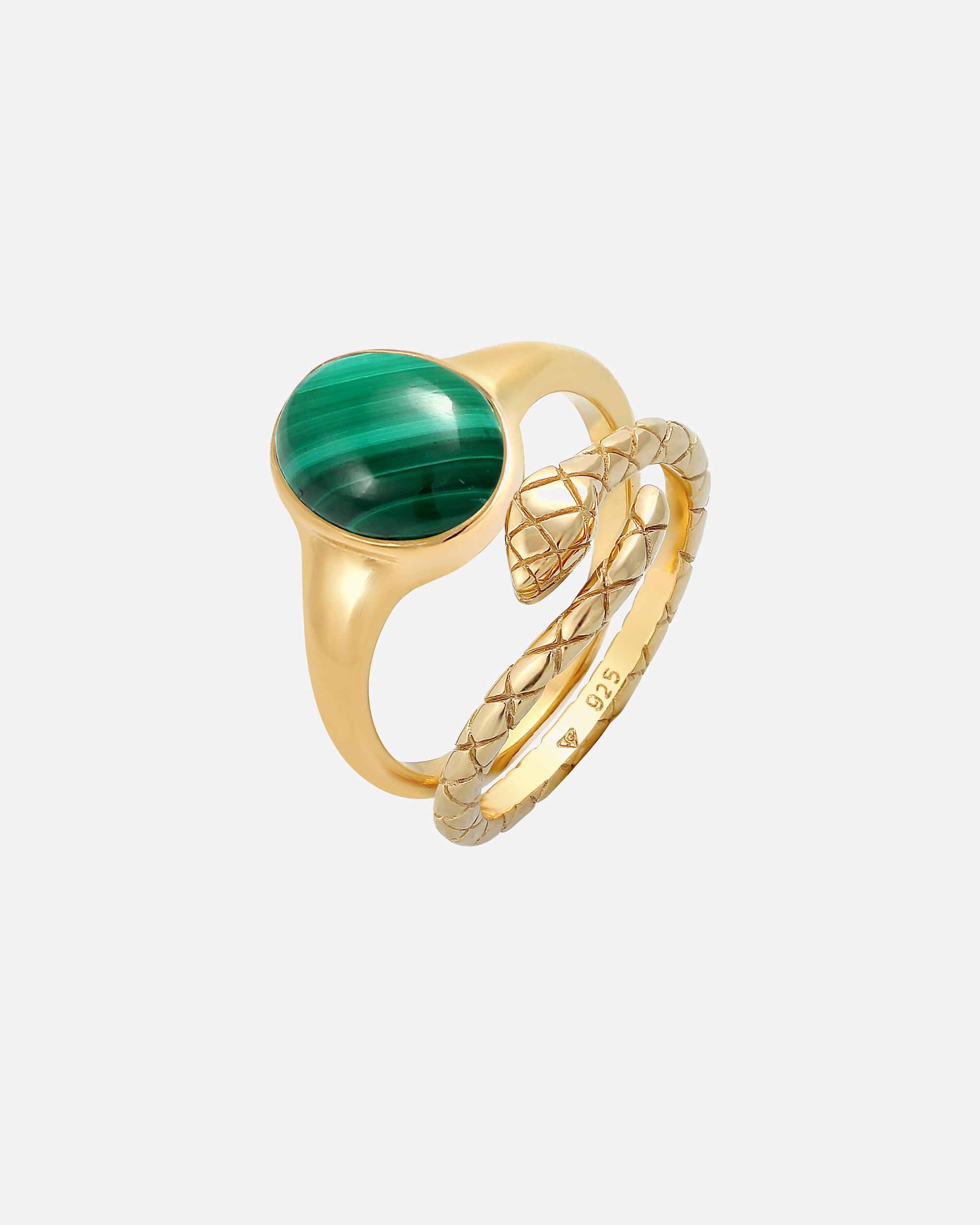Ring für Weiblich Elli PREMIUM Siegelring Malachit Schlange 2er Set 925 Silber 52