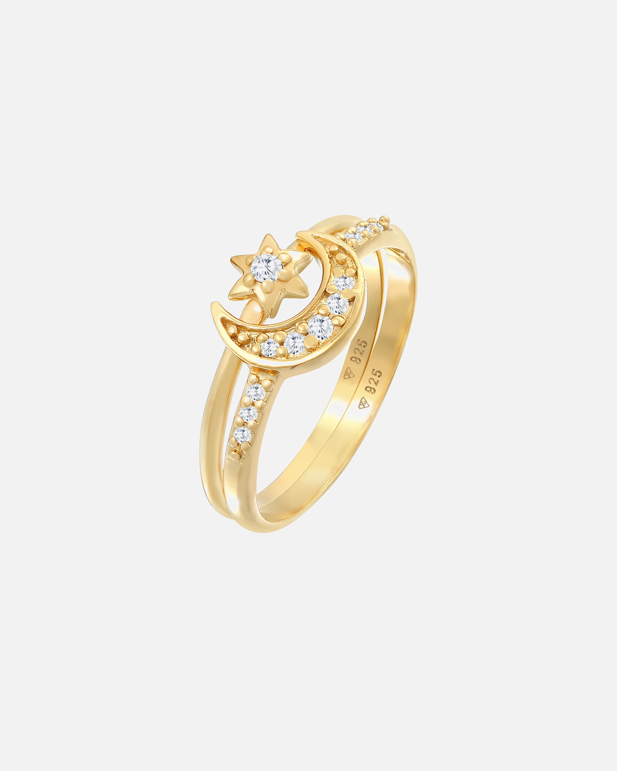 Ring für Weiblich Elli Elli Ring Stern Mond Zirkonia Stapelring 2er Set 925 Silber 52