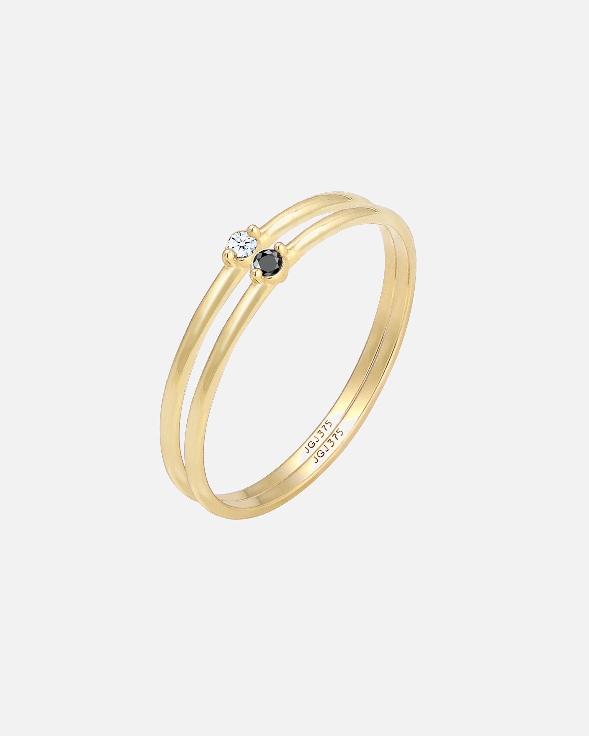 Ring für Weiblich Elli DIAMONDS Solitär Schwarz Weiss Diamant (0.03 ct.) 375er Gelbgold 54
