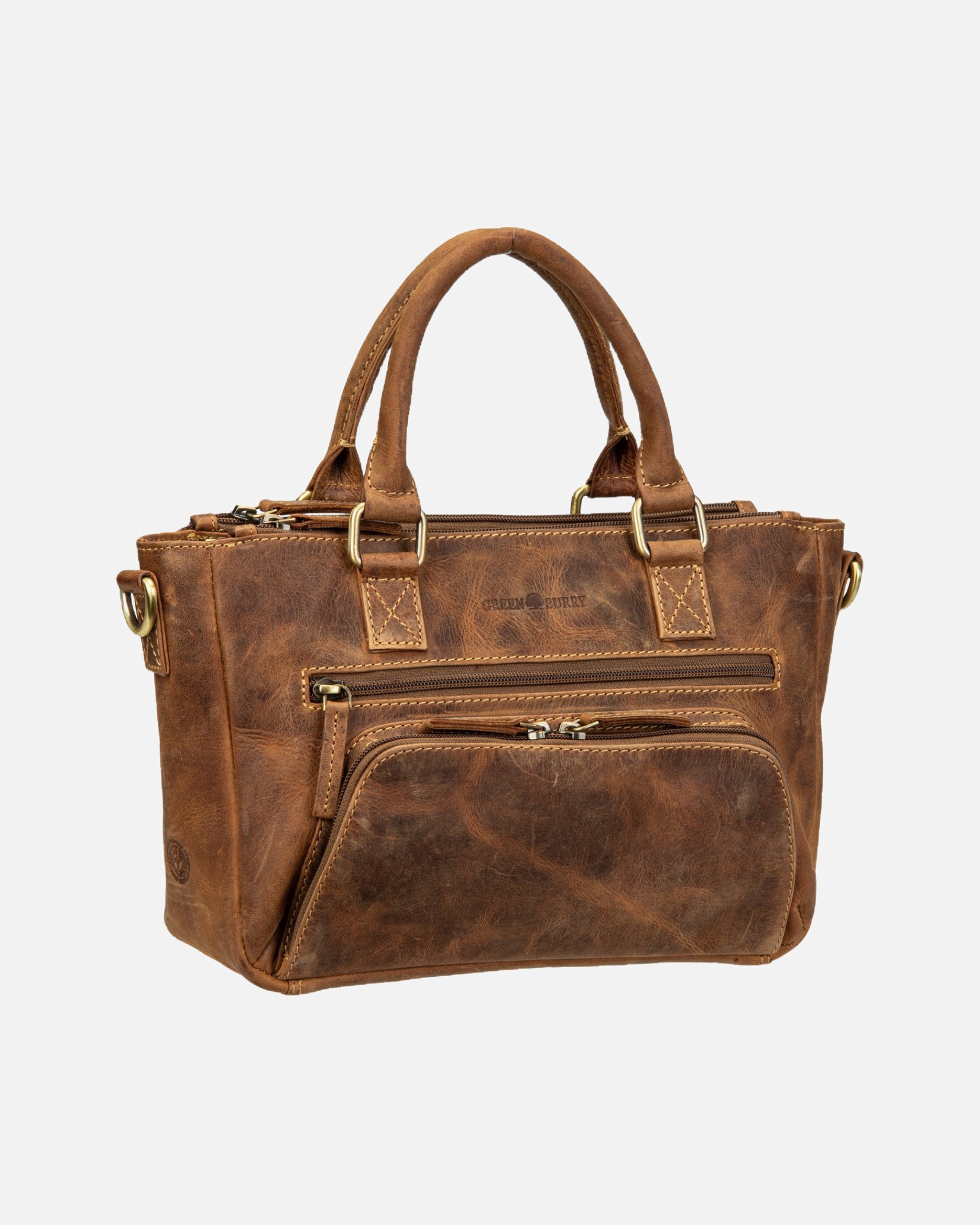 Handtasche für Weiblich Greenburry Handtasche Vintage Umhängetasche 3Zips braun