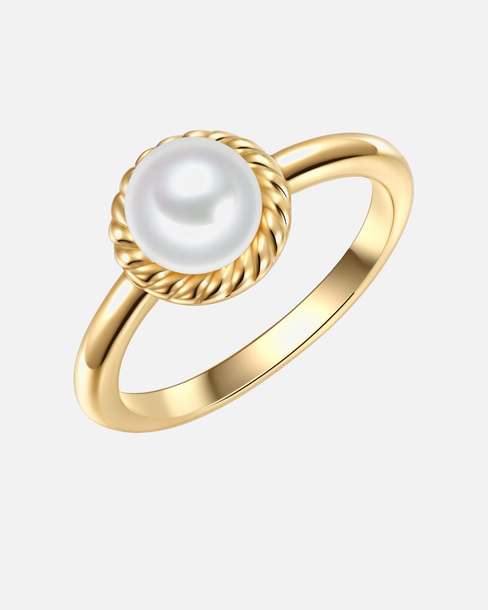 Ring für Weiblich Valero Pearls Ring Sterling Silber Zirkonia Süßwasser-Zuchtperle in Gelbgold 54