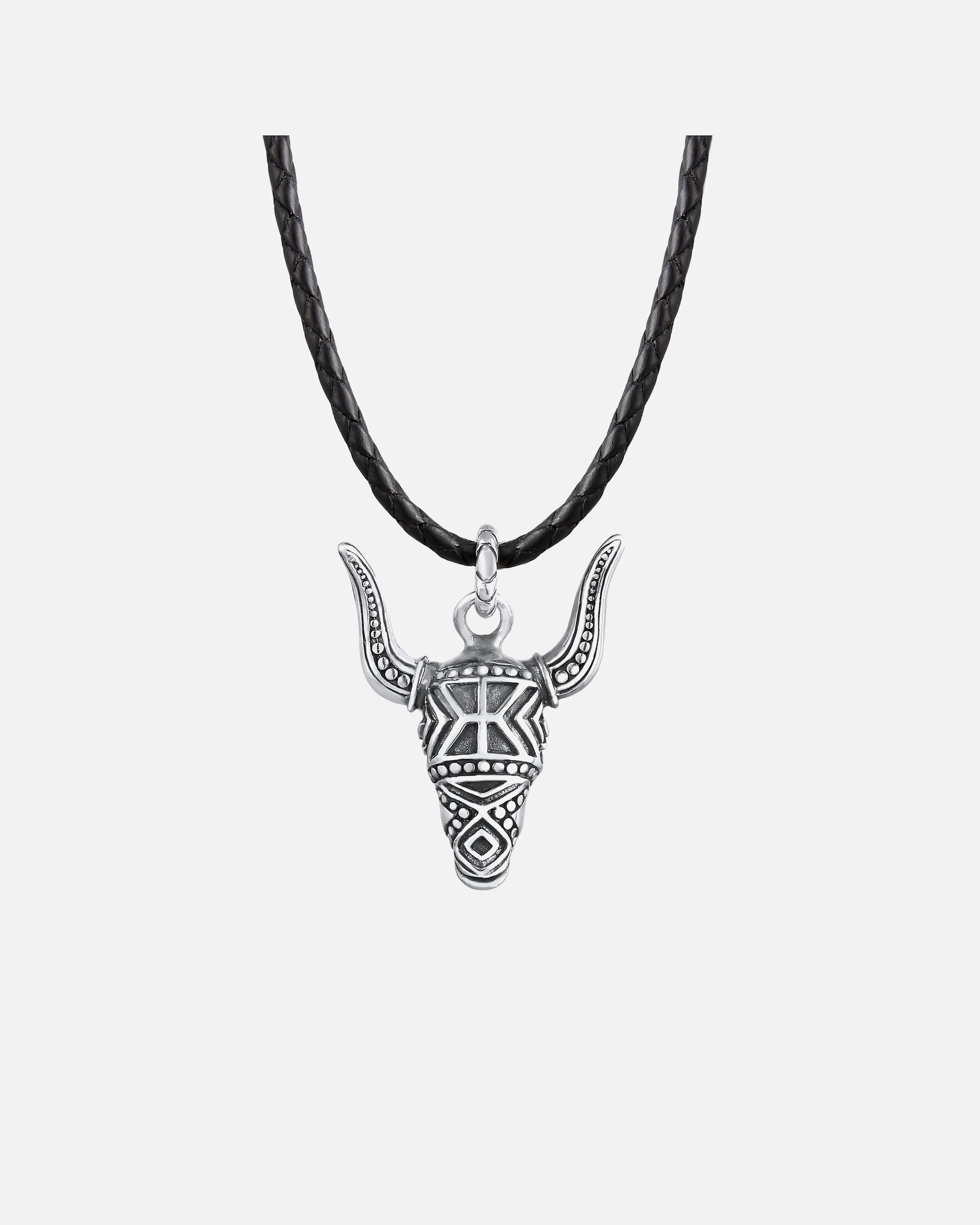 Halskette für Männlich KUZZOI Herren Lederkette Stierkopf Oxidiert 925 Silber 1 Stück