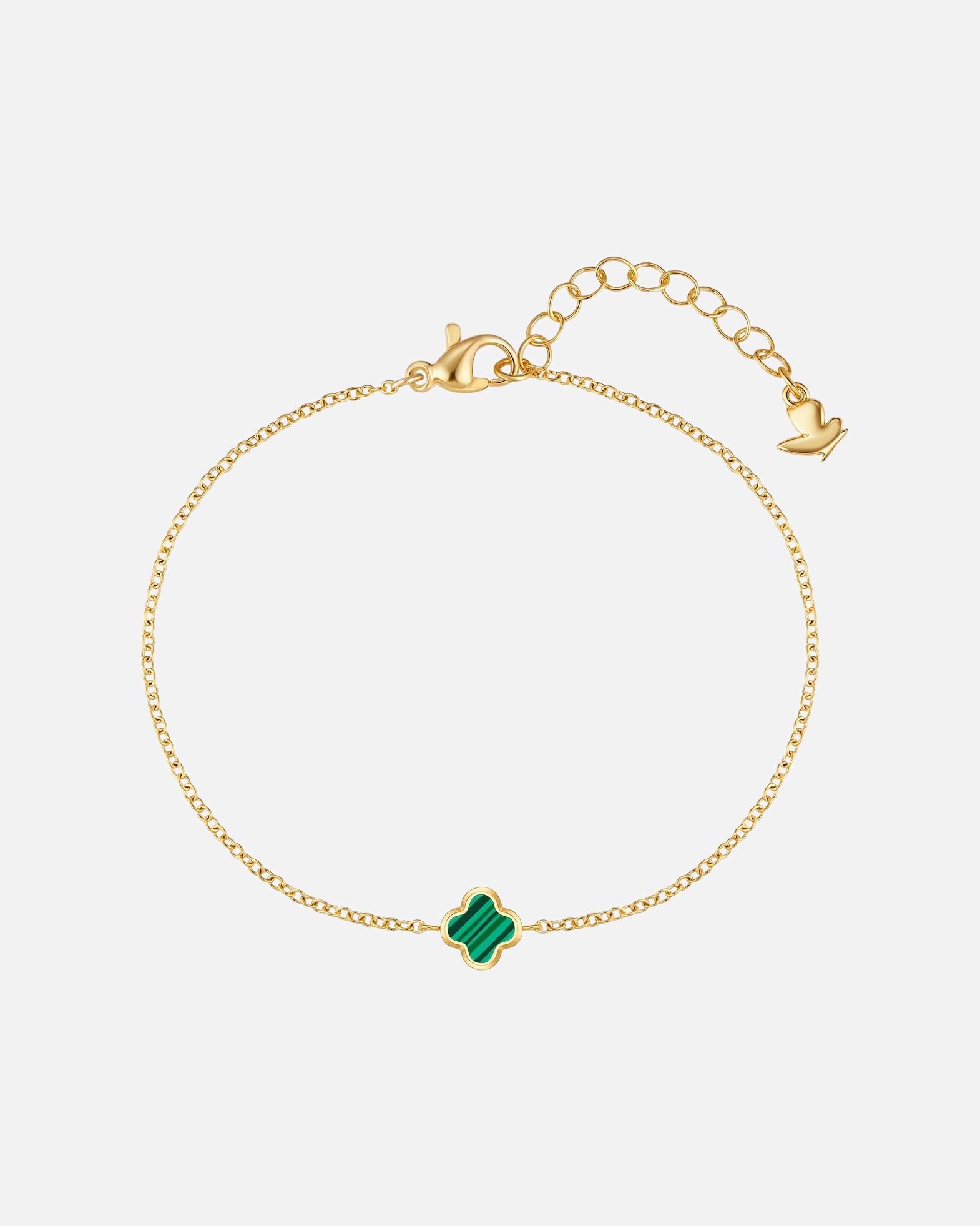 Armband für Weiblich Glanzstücke München Armband Kleeblatt aus Edelstahl in gelbgold mit Malachit (synth.) 17,0 cm Basislänge + 3,0 cm Verlängerung