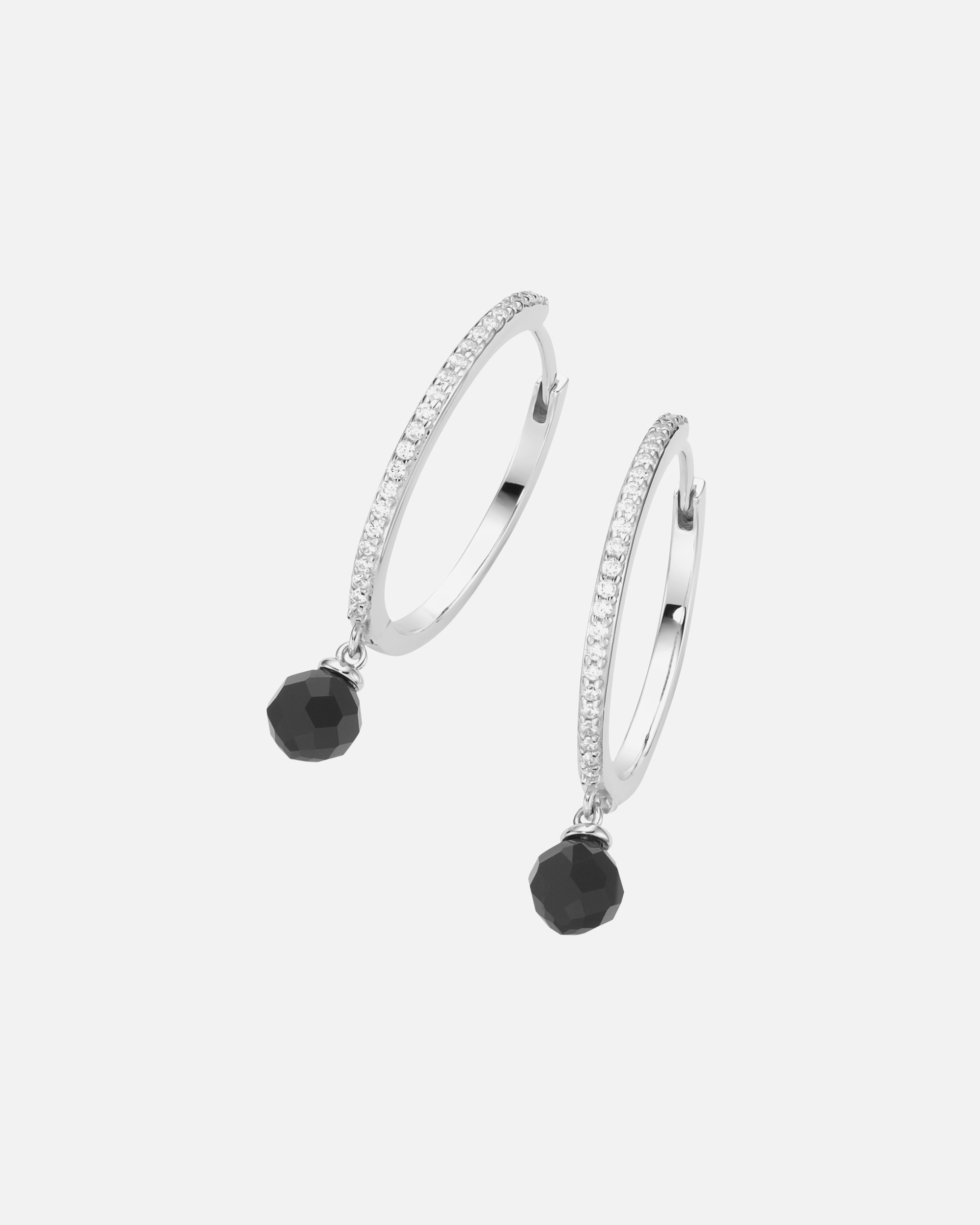 Ohrringe für Weiblich Klappcreolen mit schwarzen Achat-Kugeln und Zirkonia, Silber 925 Silber