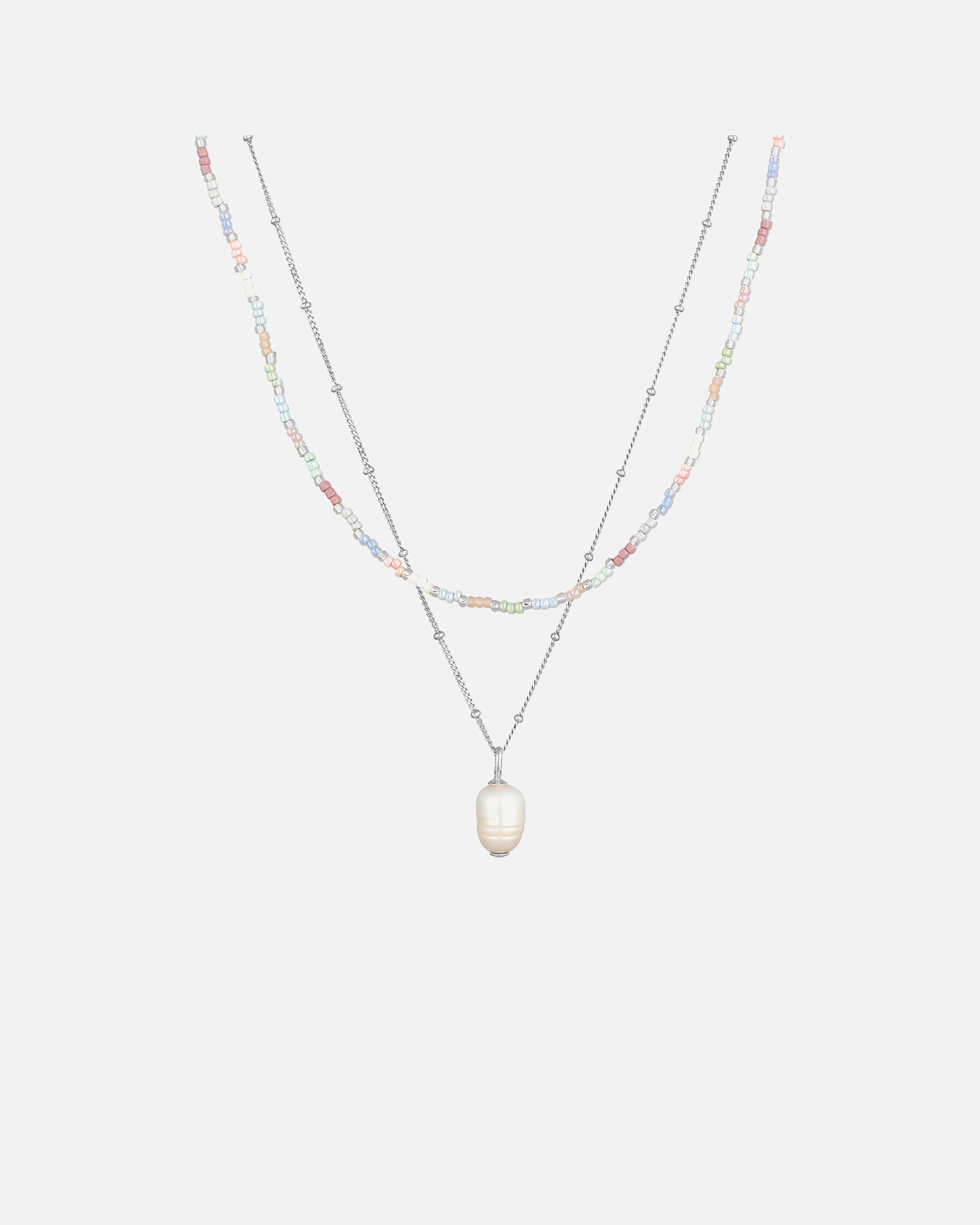 Halskette für Weiblich Elli Elli Halskette Layer Süßwasserperle Barock Glas Beads 925 Silber 1 Stück