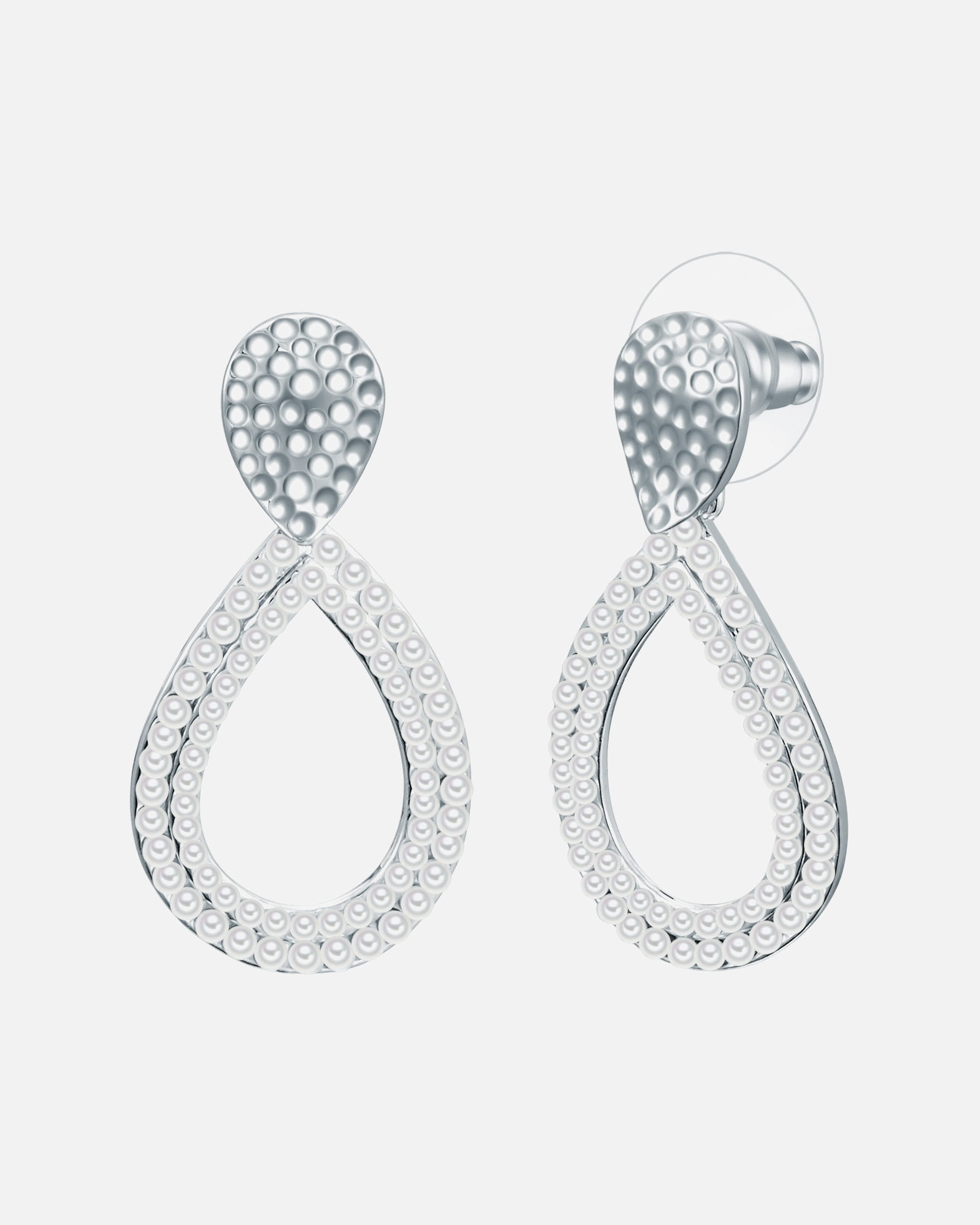 Ohrringe für Weiblich Lulu & Jane Ohrhänger aus Metall in Silber mit Perle (synth.) 34,4 mm