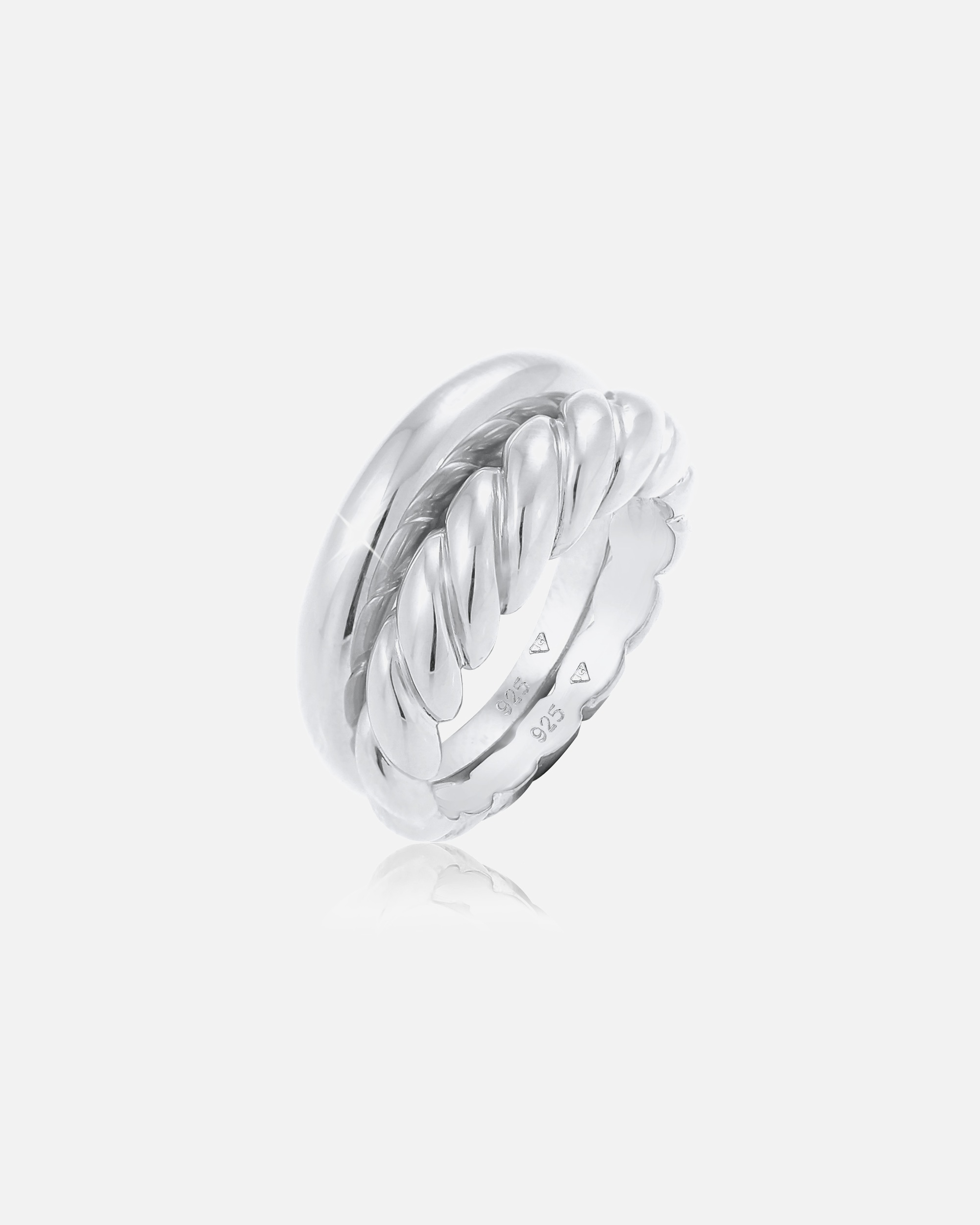 Ring für Weiblich Elli PREMIUM 2er Set Twisted Gedreht Bandring Basic 925 Silber 52