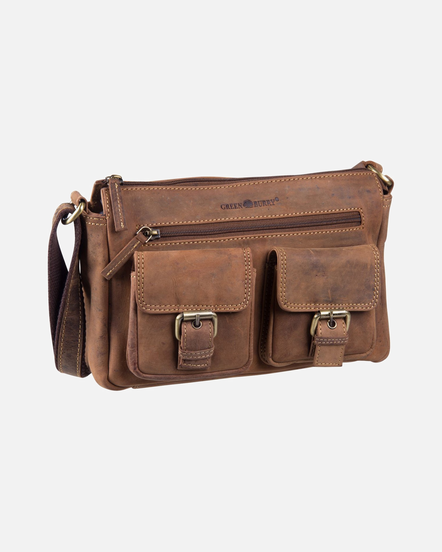 Umhängetasche für Unisex Greenburry Bodybag Vintage 1769 Pocketbag Sattelbraun
