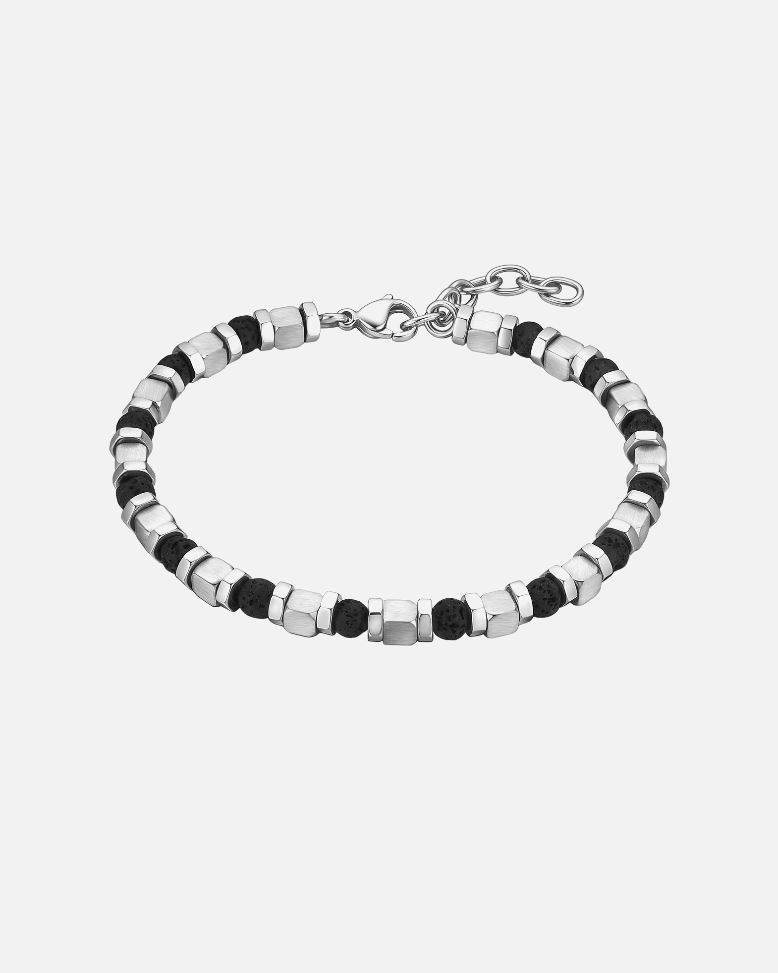 Armband für Männlich Armband aus Edelstahl in silber mit Lavastein 19,0 cm Basislänge + 3,0 cm Verlängerung