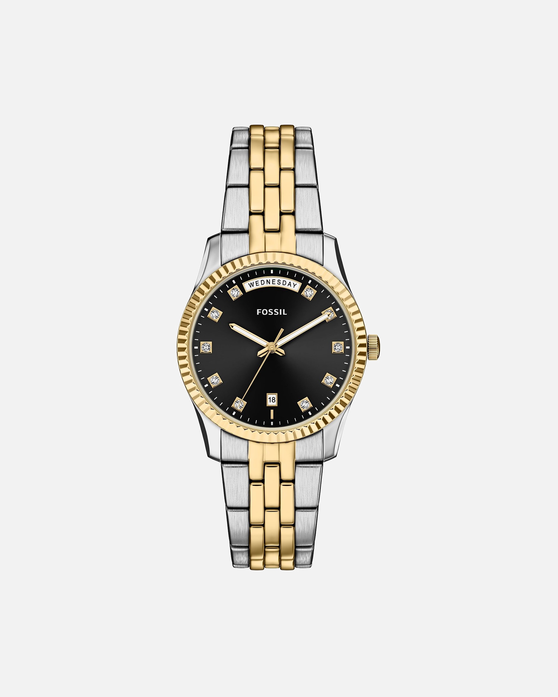 Uhr für Weiblich Fossil Damenuhr Edelstahl bicolor, schwarz