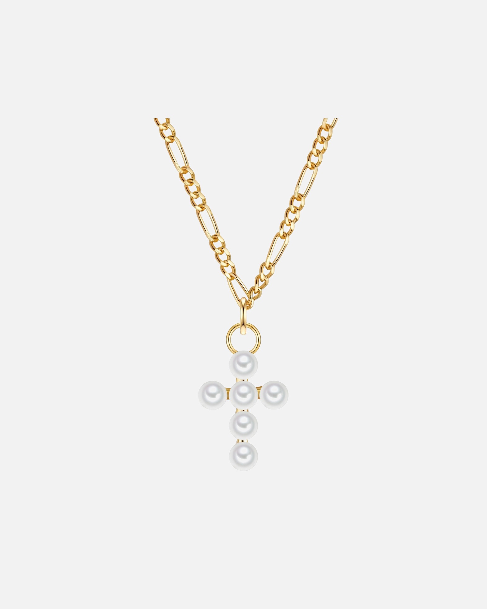 Halskette für Weiblich Halskette Kreuz aus Sterling Silber in gelbgold mit Süßwasser-Zuchtperle 43,0 cm Basiskette + 5,0 cm Verlängerung