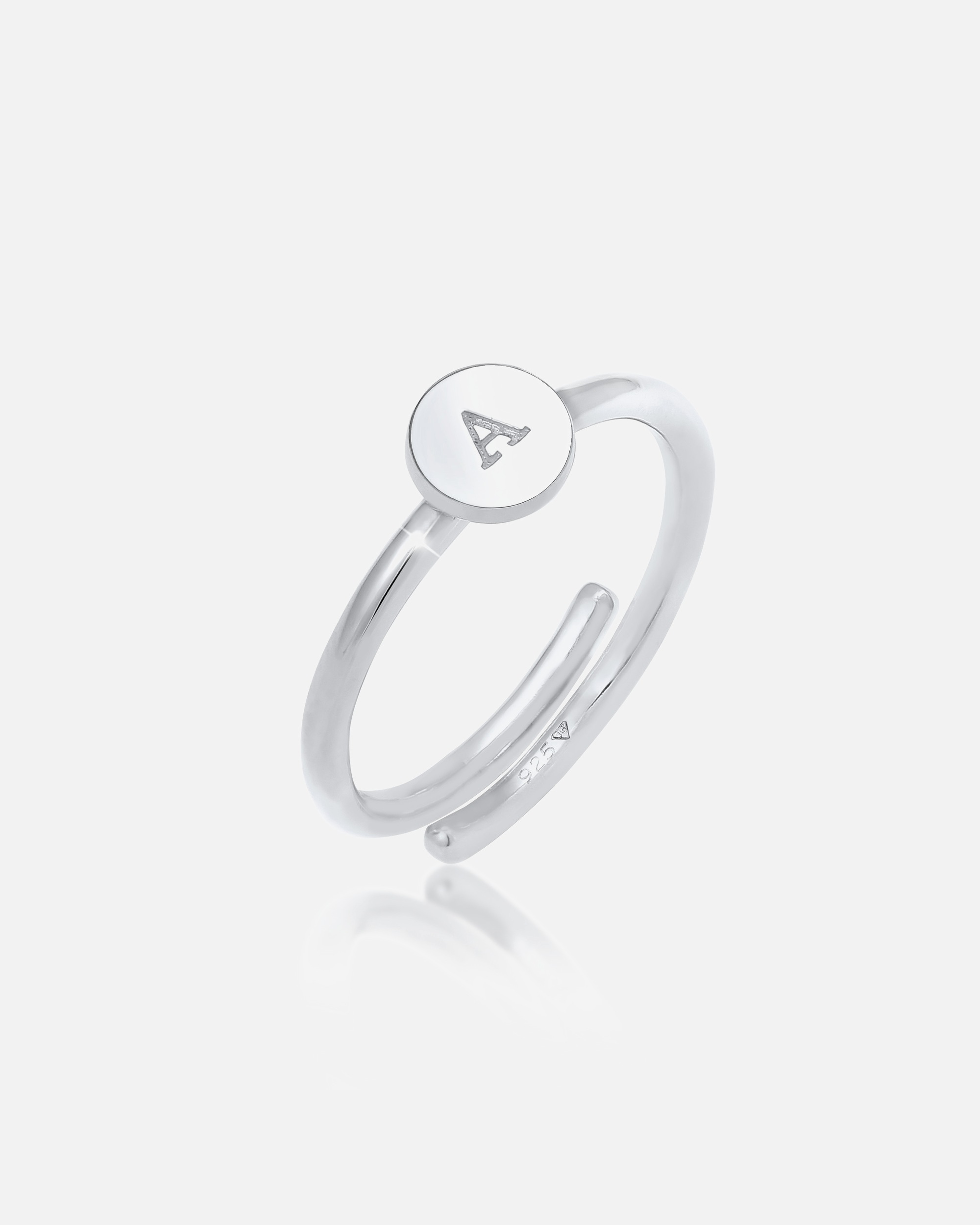 Ring für Weiblich Elli Buchstabe A Kreis Verstellbar 925 Sterling Silber Silber