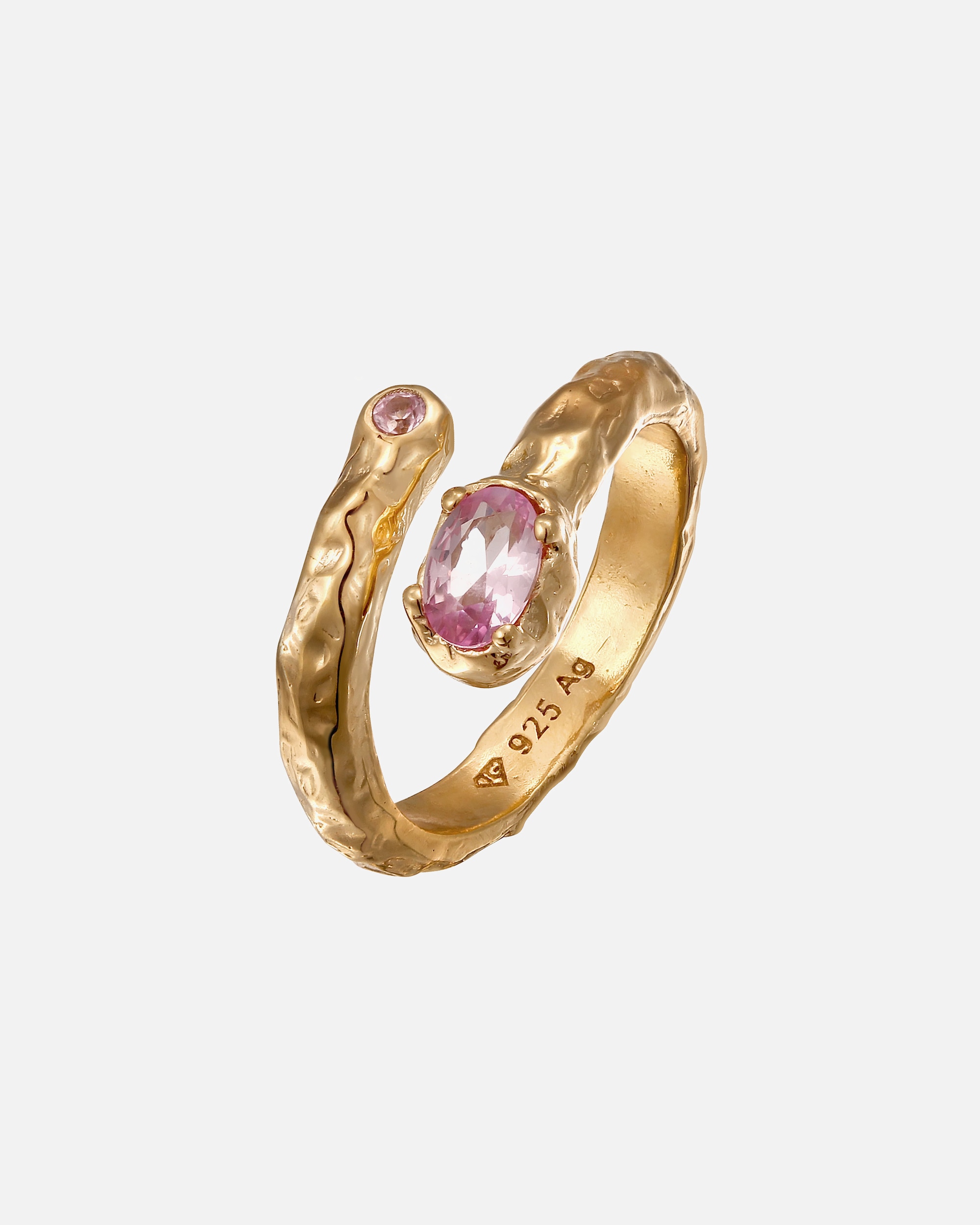 Ring für Weiblich Haze & Glory Default Brand Line Synthetischer Saphir Pink 925 Sterling Silber vergoldet 56
