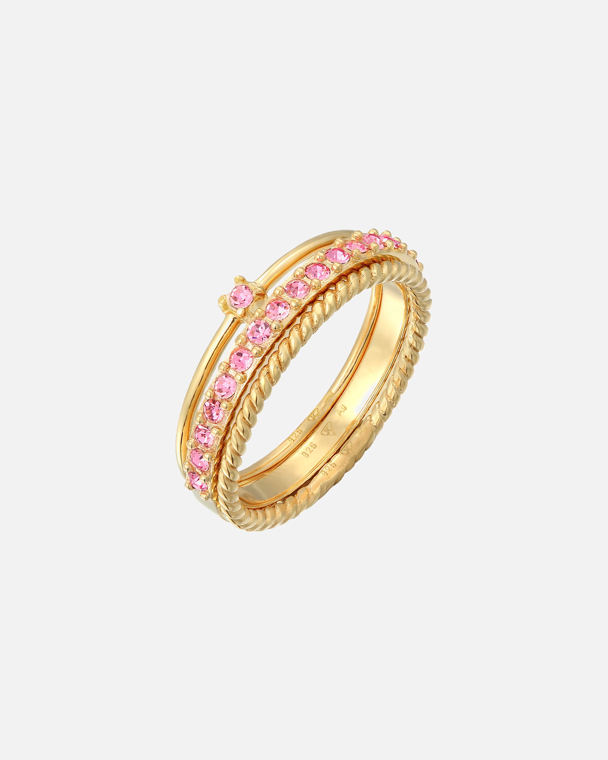 Ring für Weiblich Elli Set Kristalle Rosa Pastell 925 Silber vergoldet, mit Kristallen von Swarovski® 52