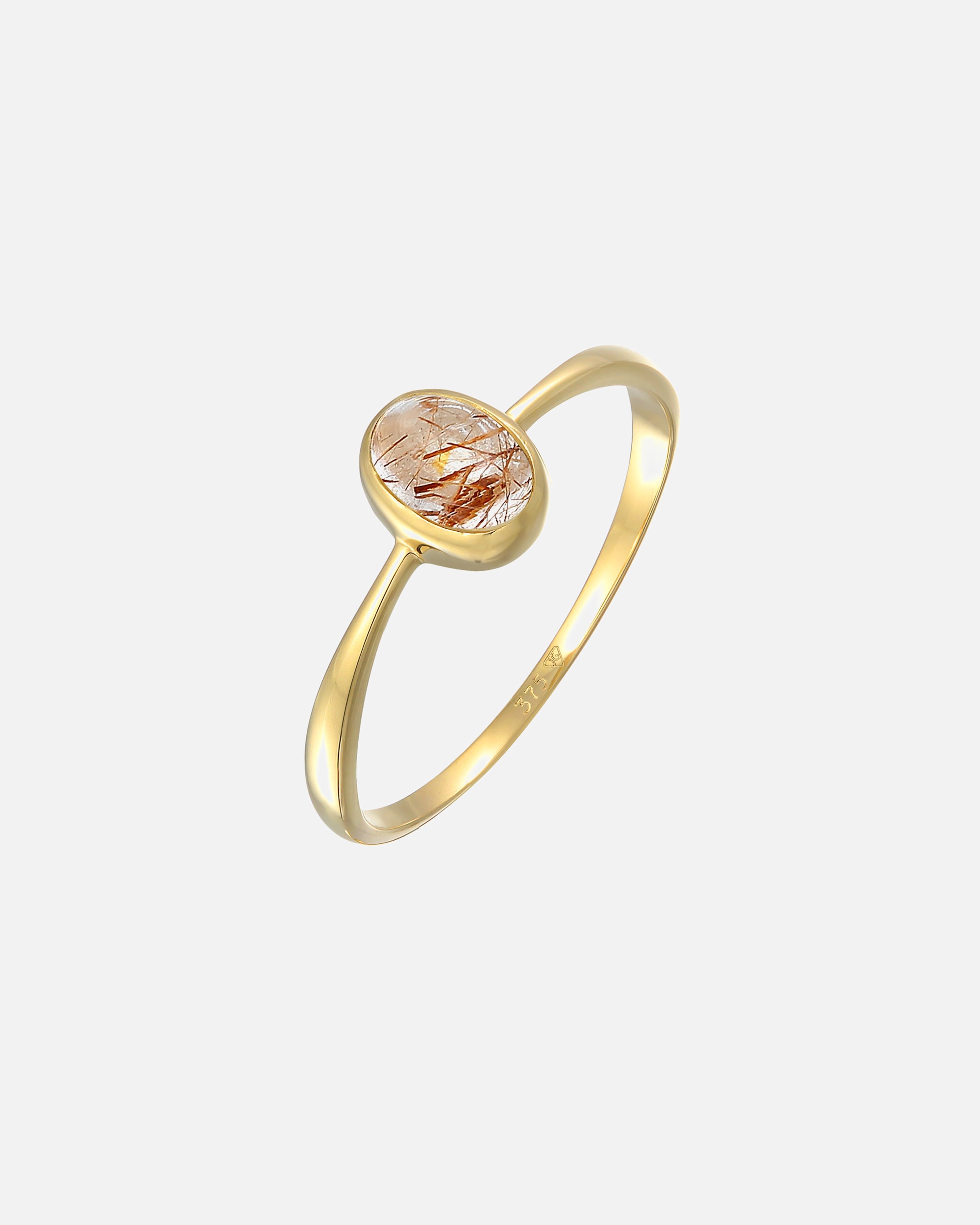 Ring für Weiblich Elli PREMIUM Solitär Rutilquarz Edelstein Oval 375er Gelbgold 56