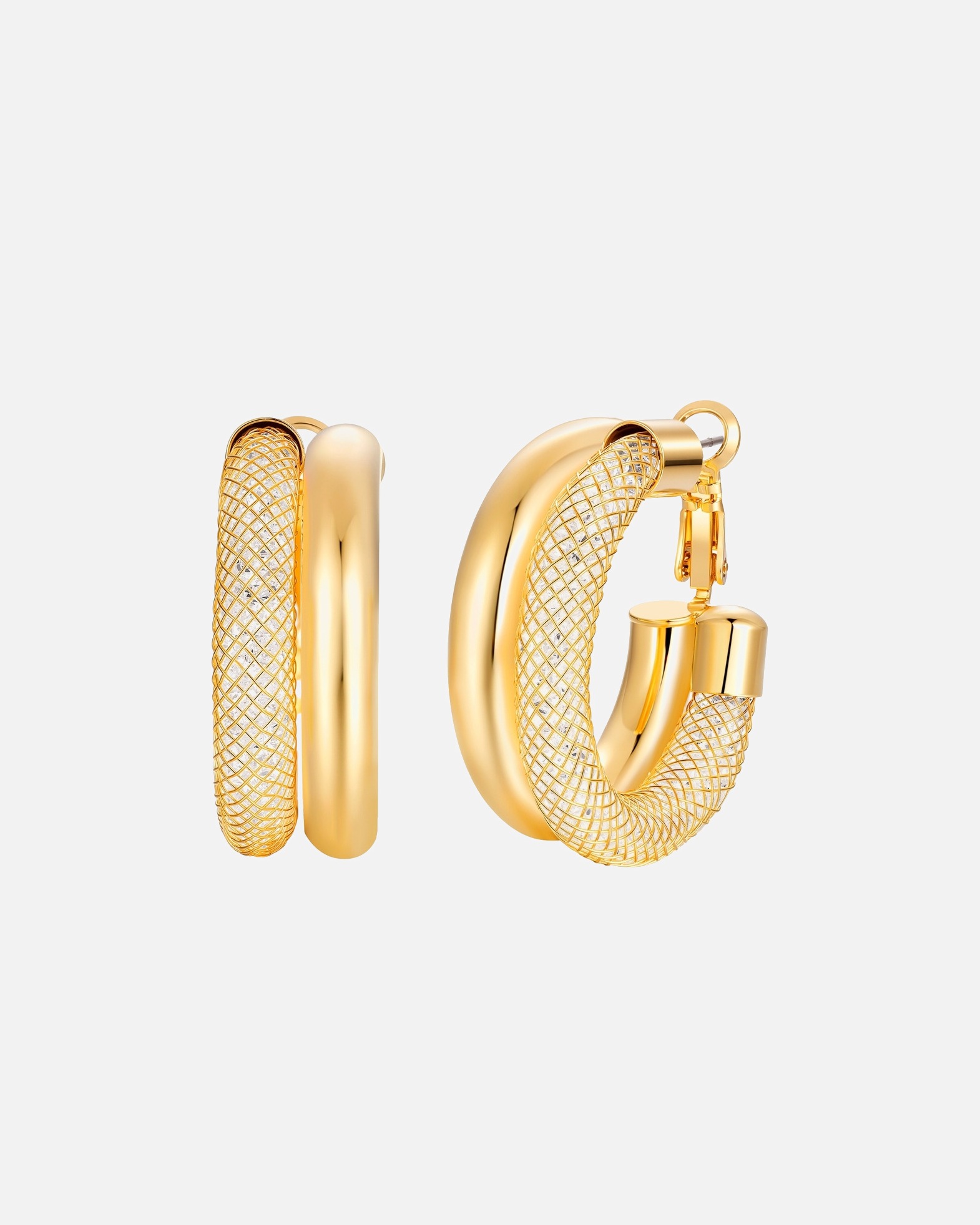Creolen für Weiblich Lulu & Jane Creolen aus Messing in Gelbgold mit Glaskristall 31,2 mm