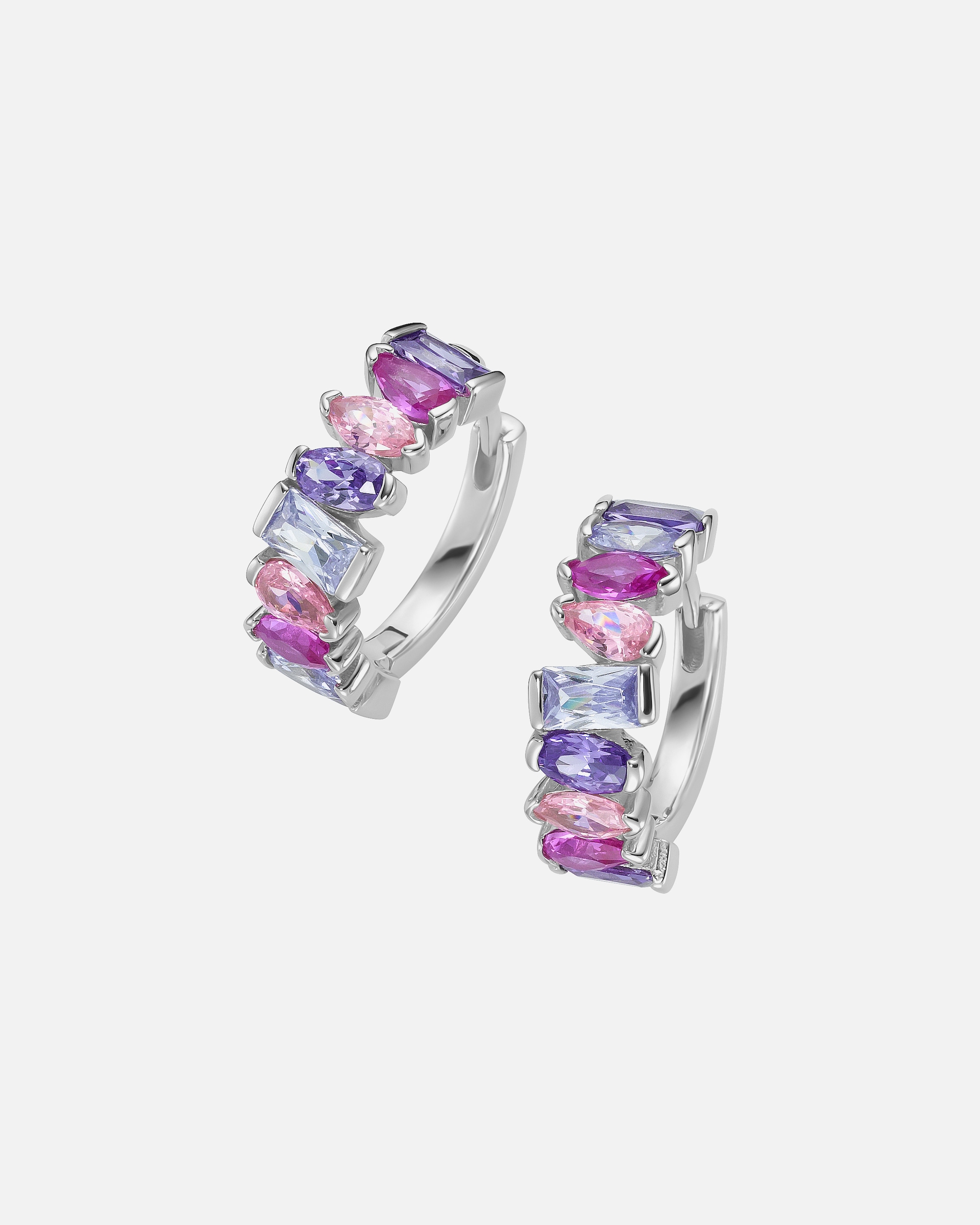 Ohrringe für Unisex Klappcreolen Korund pink und Zirkonia mehrfarbig, Silber 925 2 cm