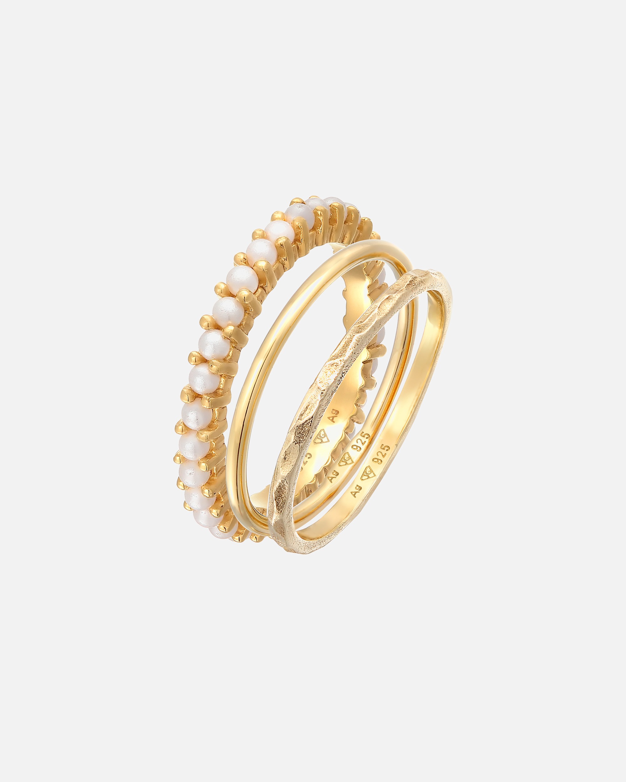 Ring für Weiblich Elli Elli Ring Stapelring Perlen 3er Set 925 Silber vergoldet 58