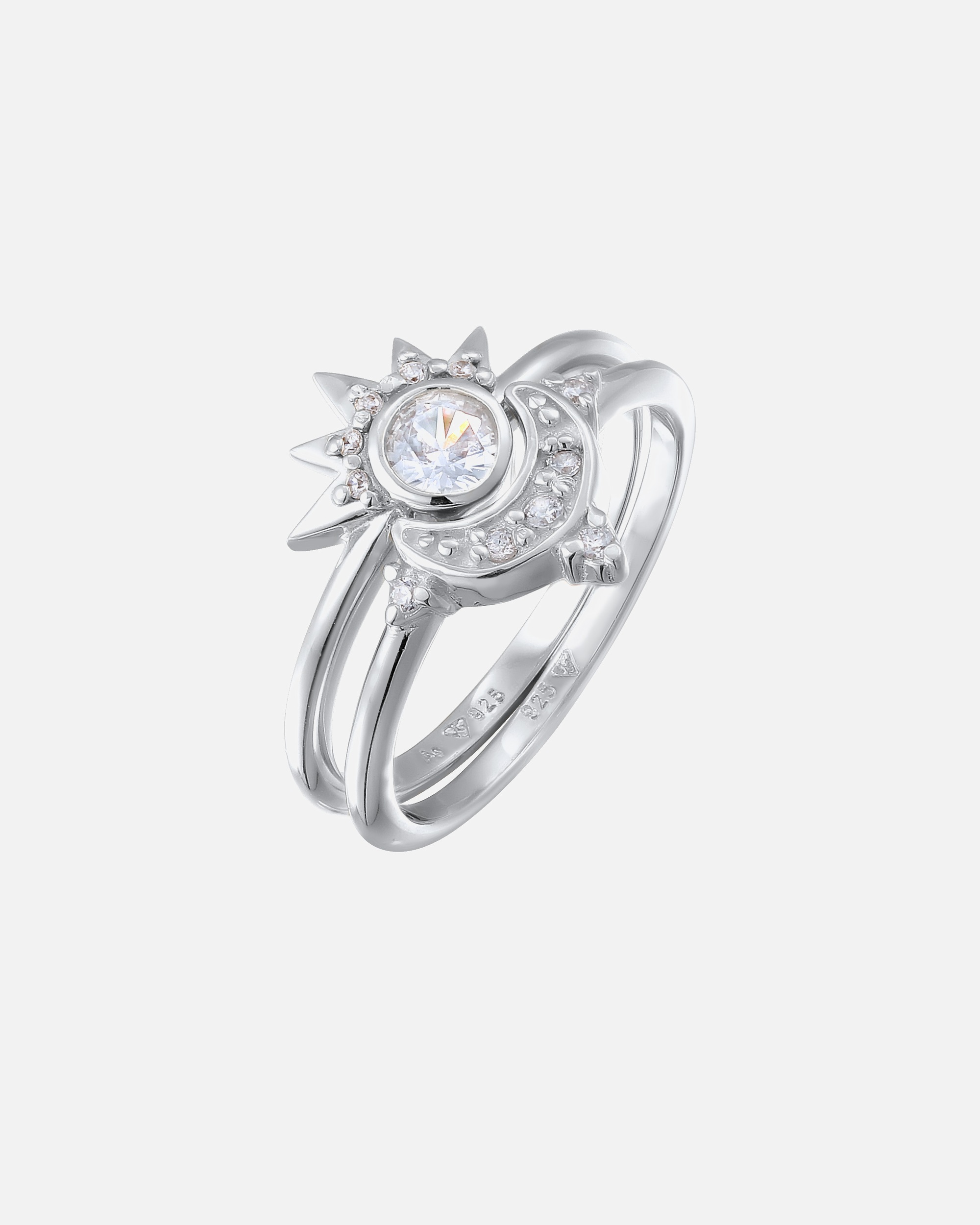 Ring für Weiblich Elli Set Mond Sonne Zirkonia 925 Sterling Silber vergoldet 54