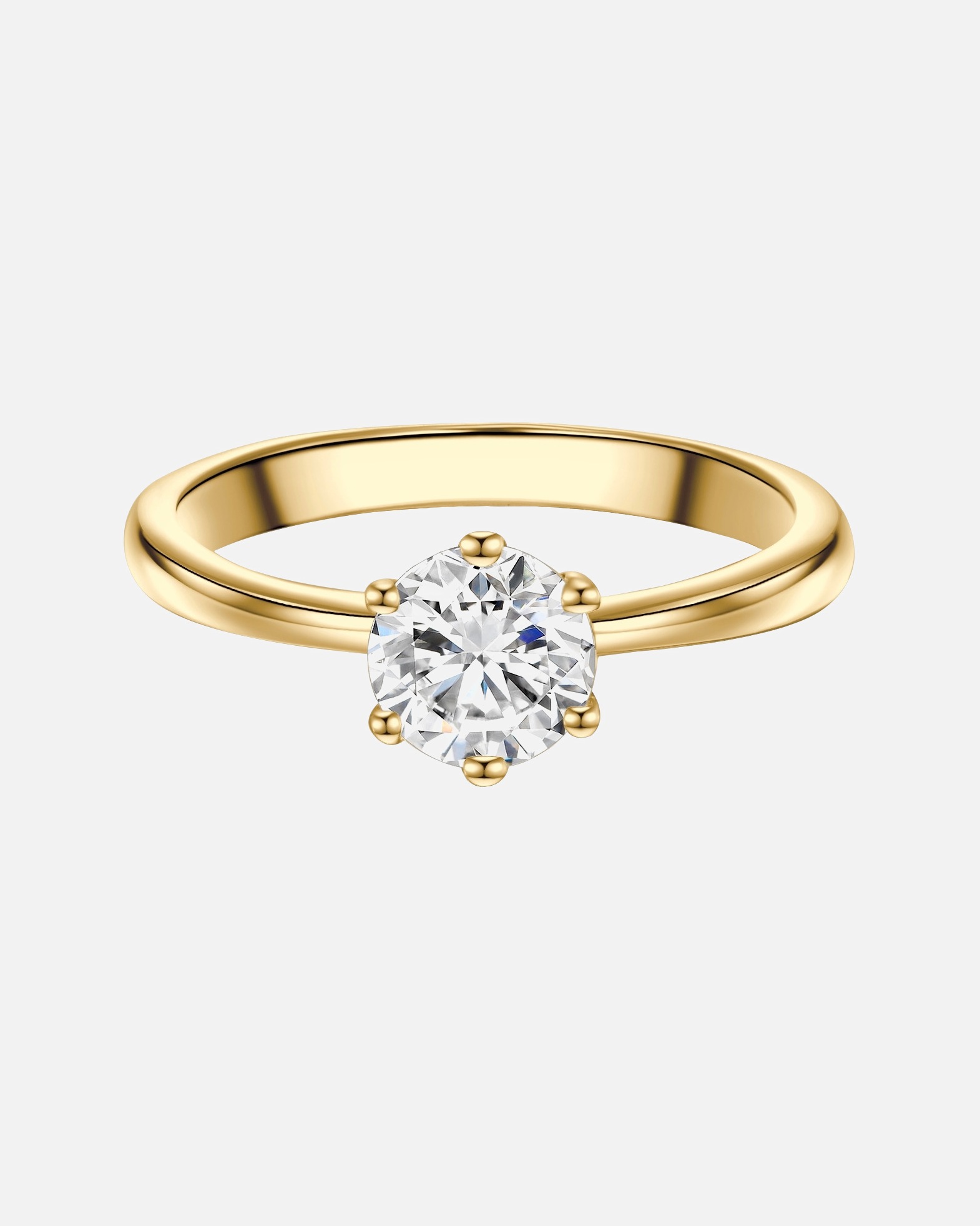 Ring für Weiblich Trilani Solitärring aus Sterling Silber in Gelbgold mit Zirkonia 50
