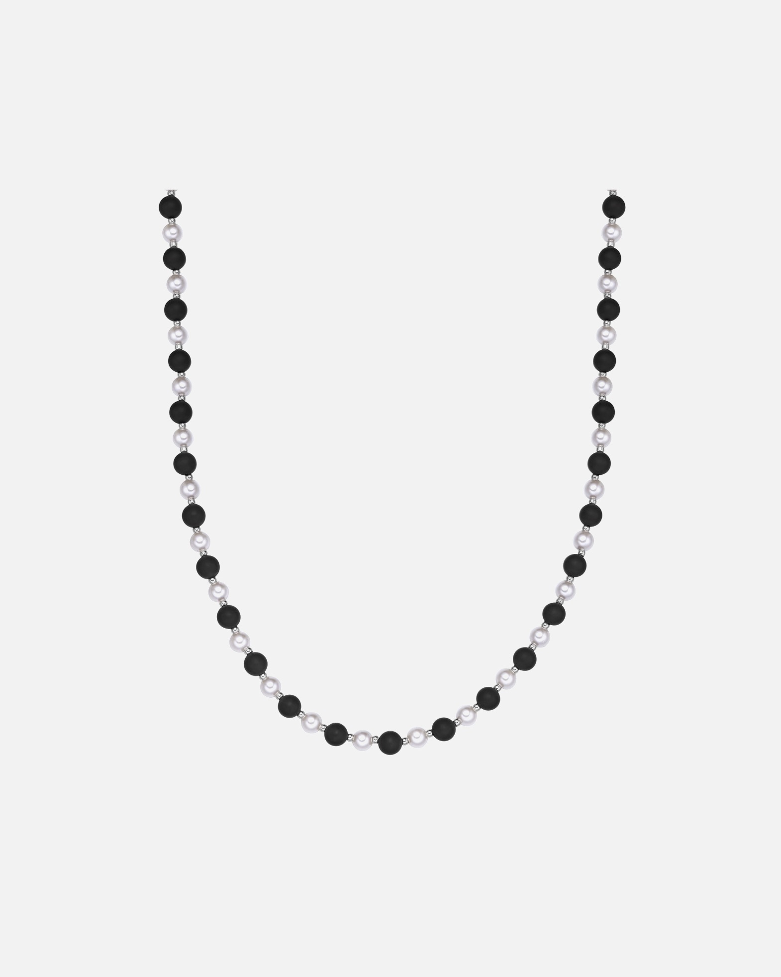 Halskette für Männlich Halskette aus Edelstahl in silber mit Onyx Muschelkernperle 50,0 cm Basiskette + 5,0 cm Verlängerung