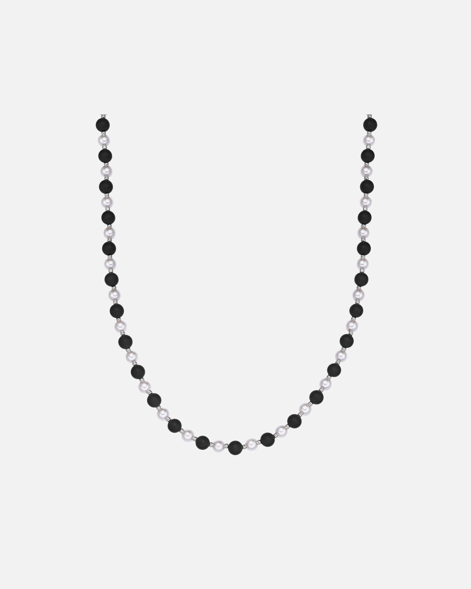 Halskette für Männlich True Rebels Halskette aus Edelstahl in silber mit Onyx Muschelkernperle 50,0 cm Basiskette + 5,0 cm Verlängerung