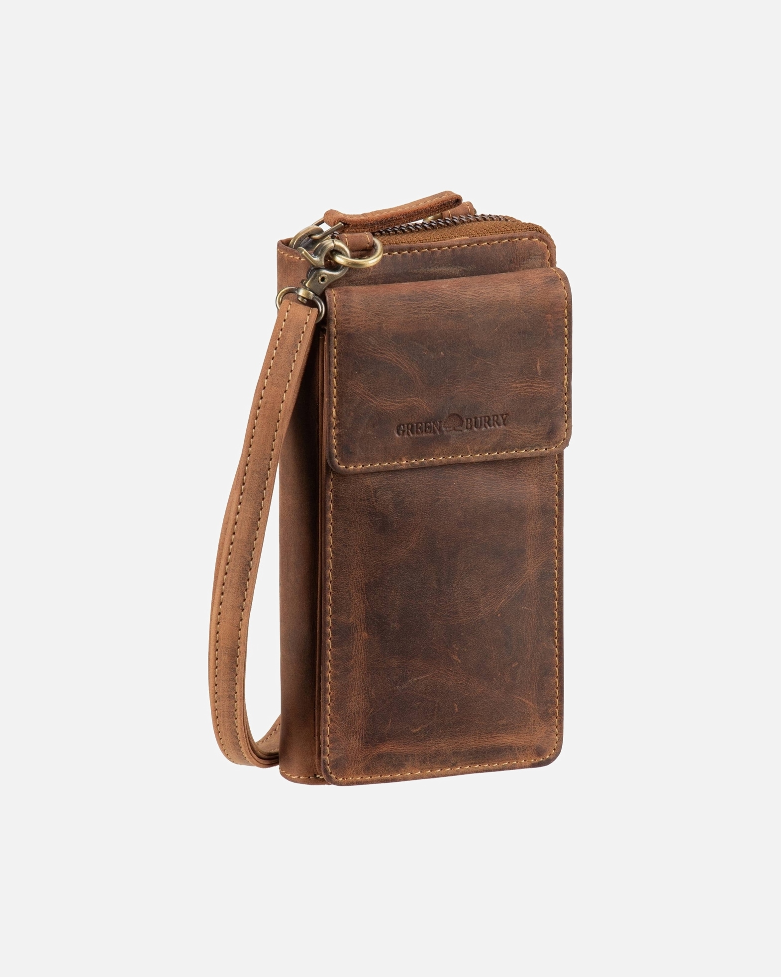 Umhängetasche für Weiblich Greenburry Handytasche Vintage Sattelbraun