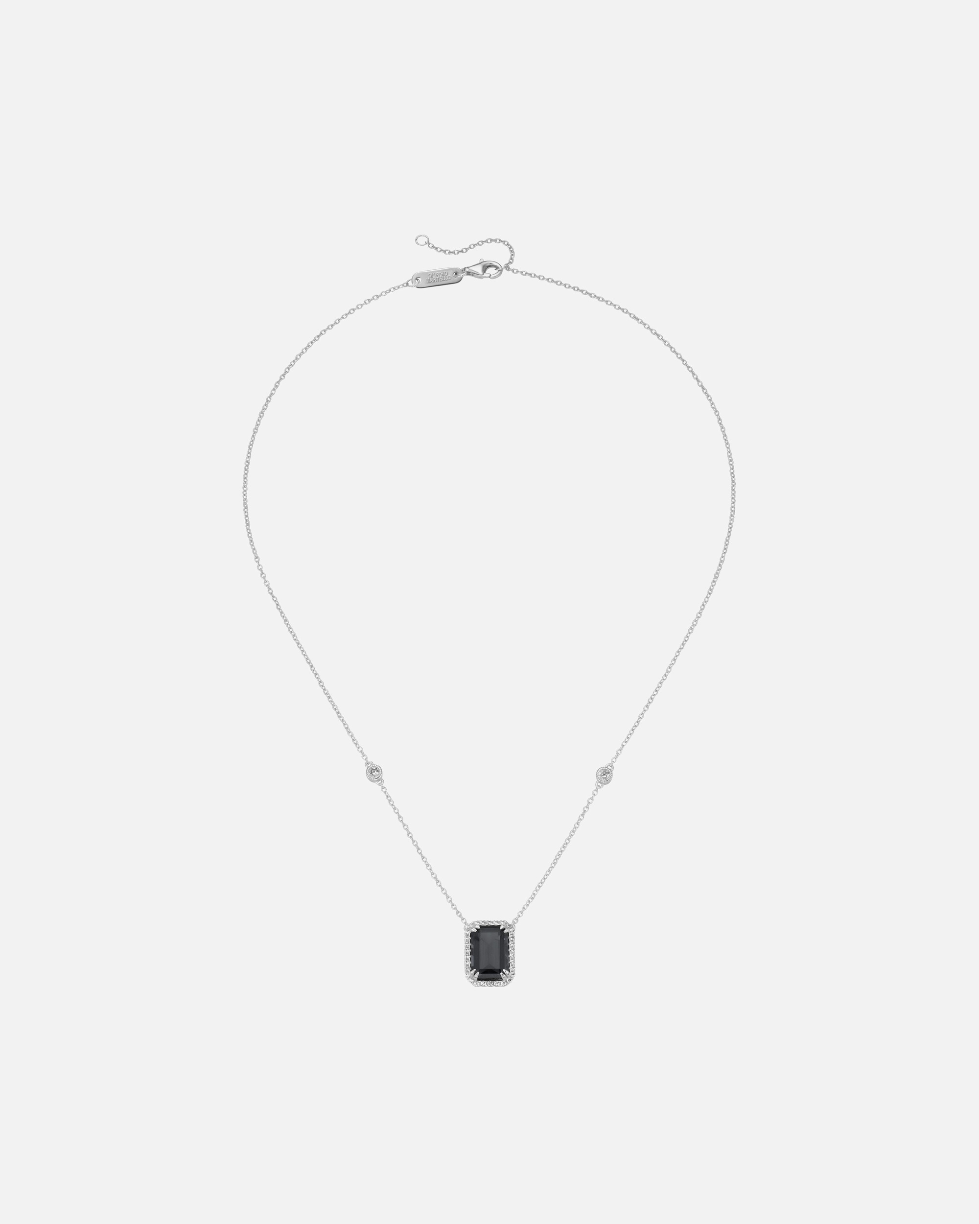 Halskette für Unisex Collier mit Zirkonia und grauem Kristallstein, Silber 925 45 cm