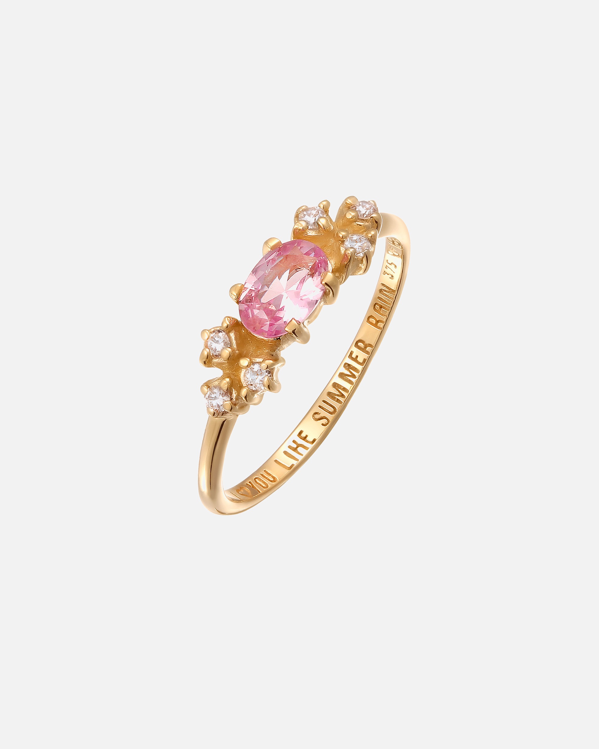 Ring für Weiblich Haze & Glory Default Brand Line Diamant Synthetischer Saphir Pink 375 Gelbgold Love Ring 56
