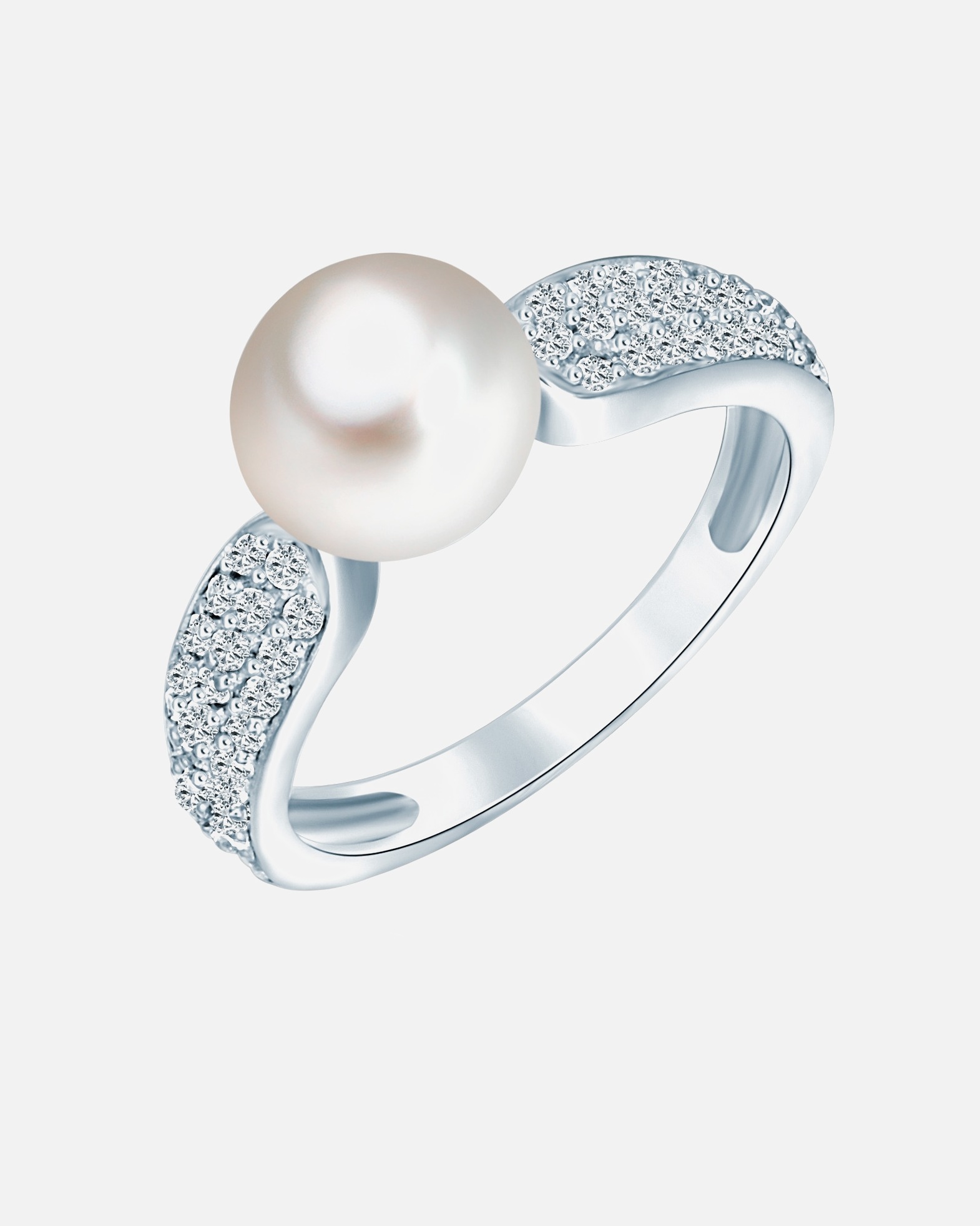 Ring für Weiblich Valero Pearls Perlen-Ring aus Sterling Silber in silber mit Zirkonia Süßwasser-Zuchtperle 54