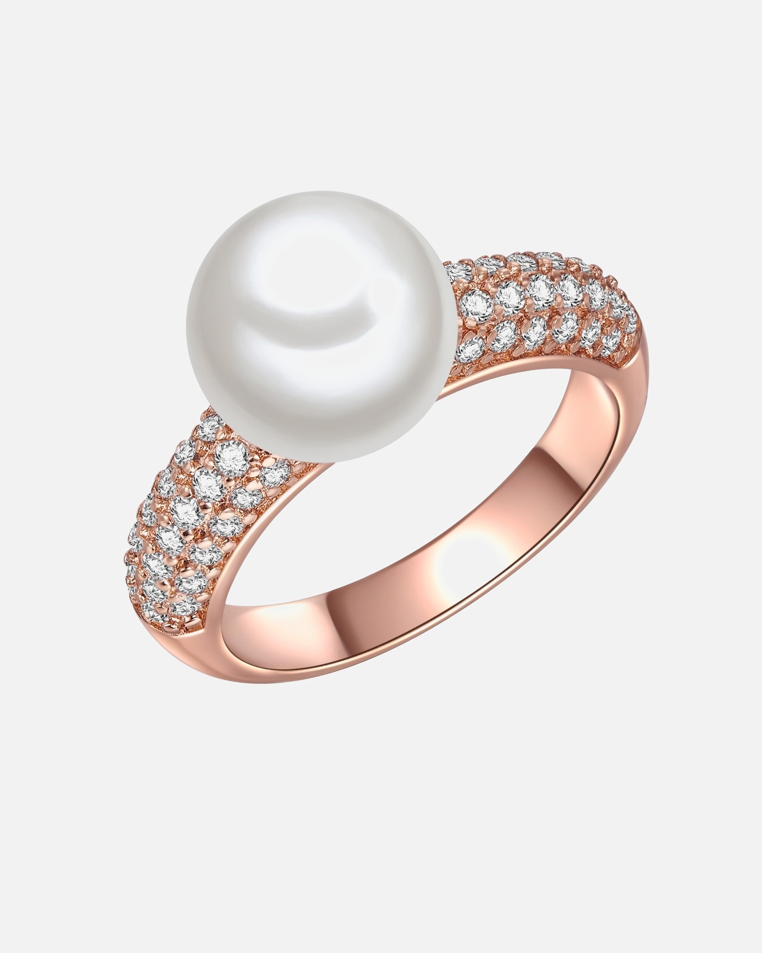 Ring für Weiblich Lulu & Jane Perlen-Ring aus Messing in Roségold mit Zirkonia und Muschelkernperle 52