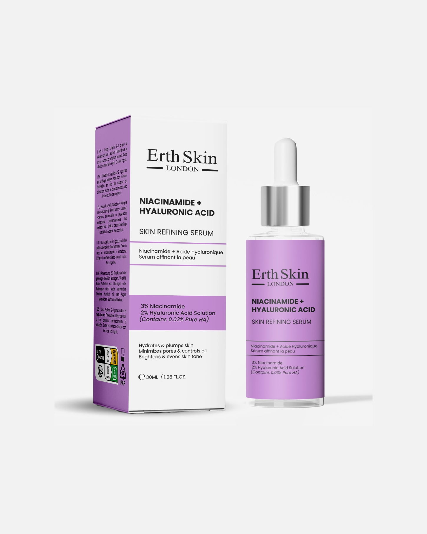 Hyaluronsäure Serum für Weiblich ErthSkin London Niacinamid + Hyaluronsäure Hautverfeinerndes Serum 30 ml 1 Stück