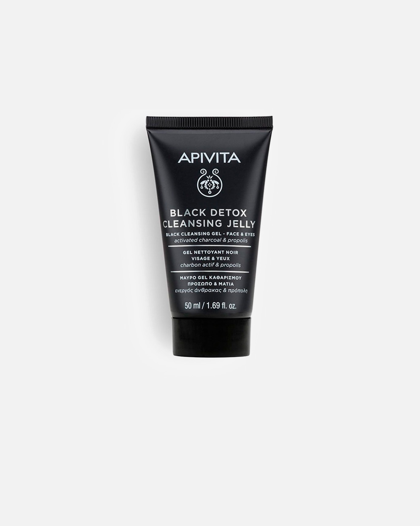 Reinigungsgel für Weiblich Apivita BLACK DETOX CLEANSING GEL – Natürlicher Gesichtsreiniger mit Aktivkohle und Propolis 50 ml