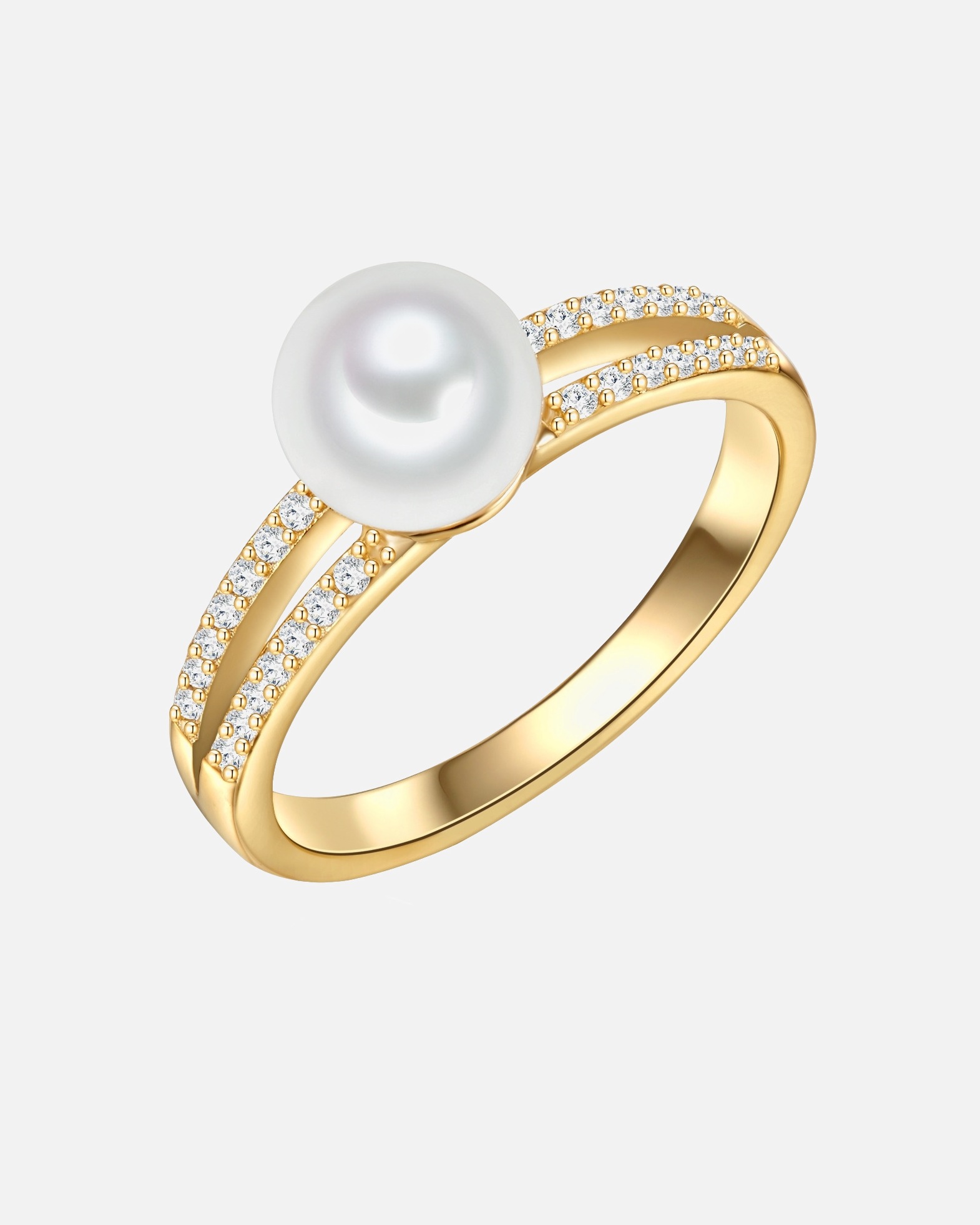 Ring für Weiblich Valero Pearls Ring aus Sterling Silber in gelbgold mit Zirkonia Süßwasser-Zuchtperle 52