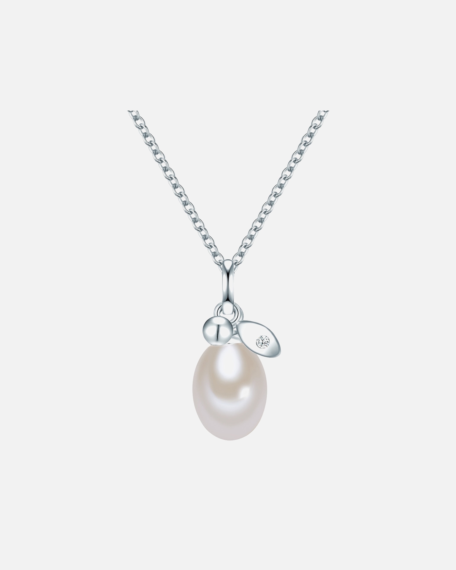 Halskette für Weiblich Valero Pearls Halskette Sterling Silber Zirkonia Süßwasser-Zuchtperle in Silber 1 Stück