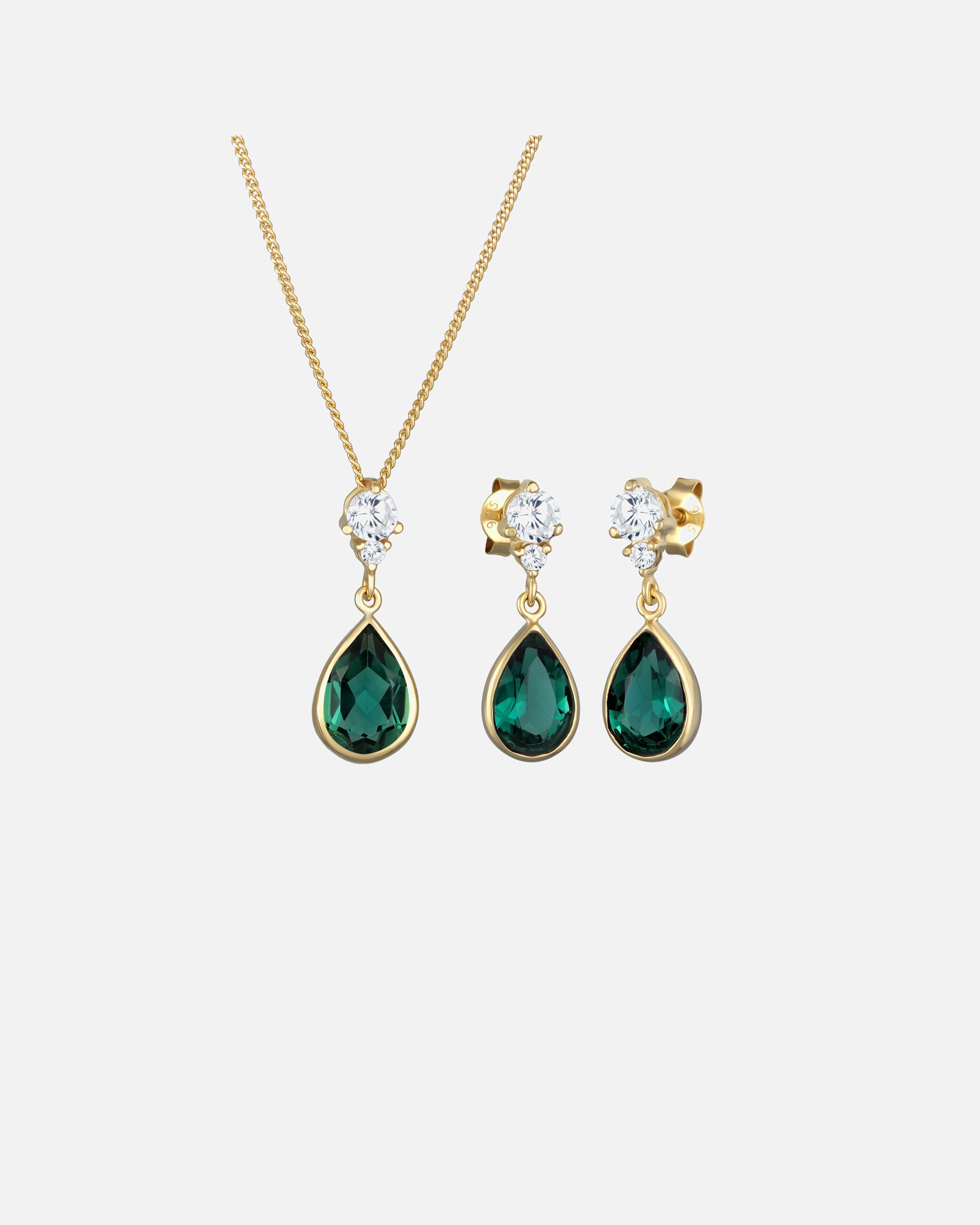 Schmuckset für Weiblich Elli PREMIUM Elli PREMIUM Schmuckset Tropfen Quarz Kristall Elegant 925 Silber vergoldet 1 Stück