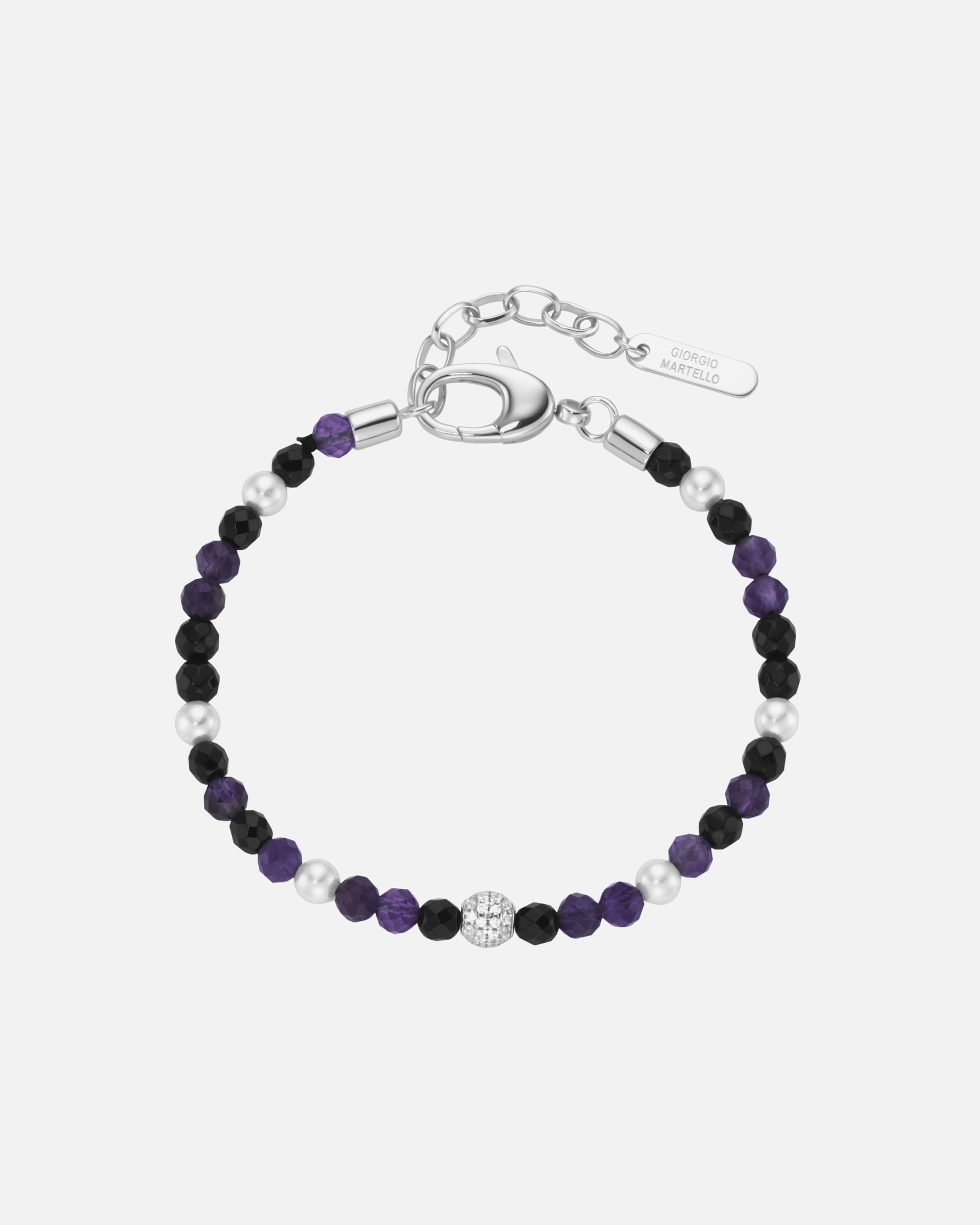 Armband für Weiblich Armband mit Zirkonia, Steinkugeln und Muschelkern-Perlen, Silber 925 Lila