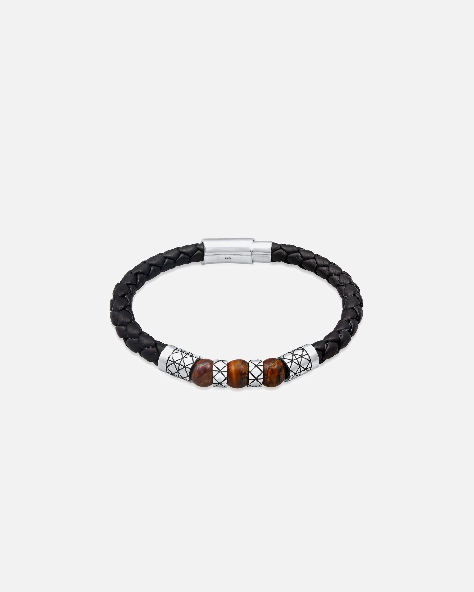 Armband für Männlich KUZZOI Herren Leder Bead Magnet-Verschluß 925er Silber 1 Stück