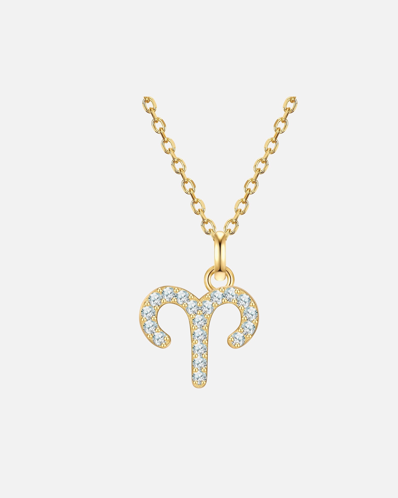 Halskette für Weiblich Halskette Sternzeichen Widder aus Sterling Silber in gelbgold mit Zirkonia 40,0 cm Basiskette + 5,0 cm Verlängerung