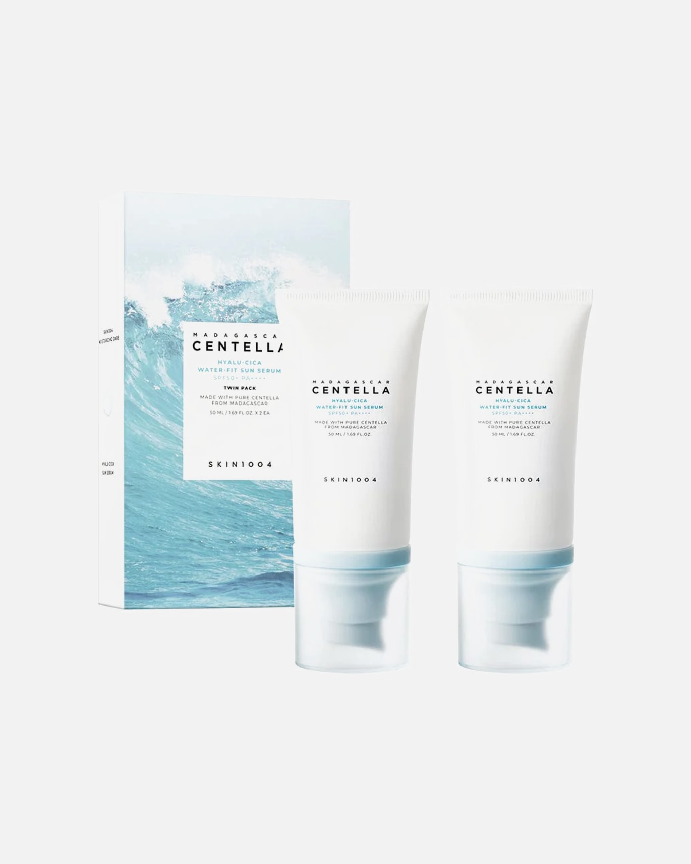 Sonnencreme für Unisex SKIN1004 Madagascar Centella Hyalu-Cica Water-Fit Sun Serum SPF50+ PA++++ Twin Pack 100ml