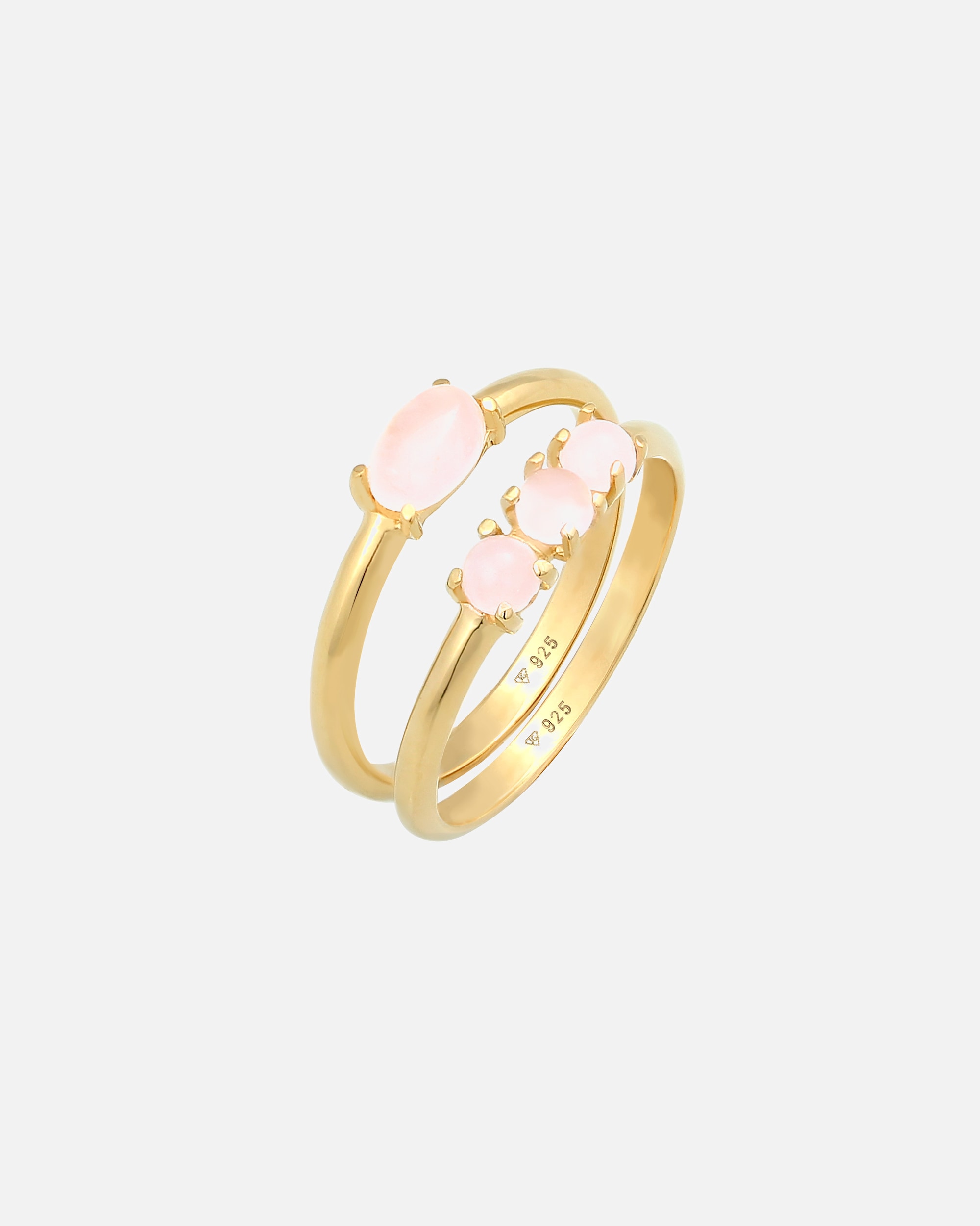 Ring für Weiblich Elli Quarz Rosa Stapelringe 2er Set 925 Silber 54