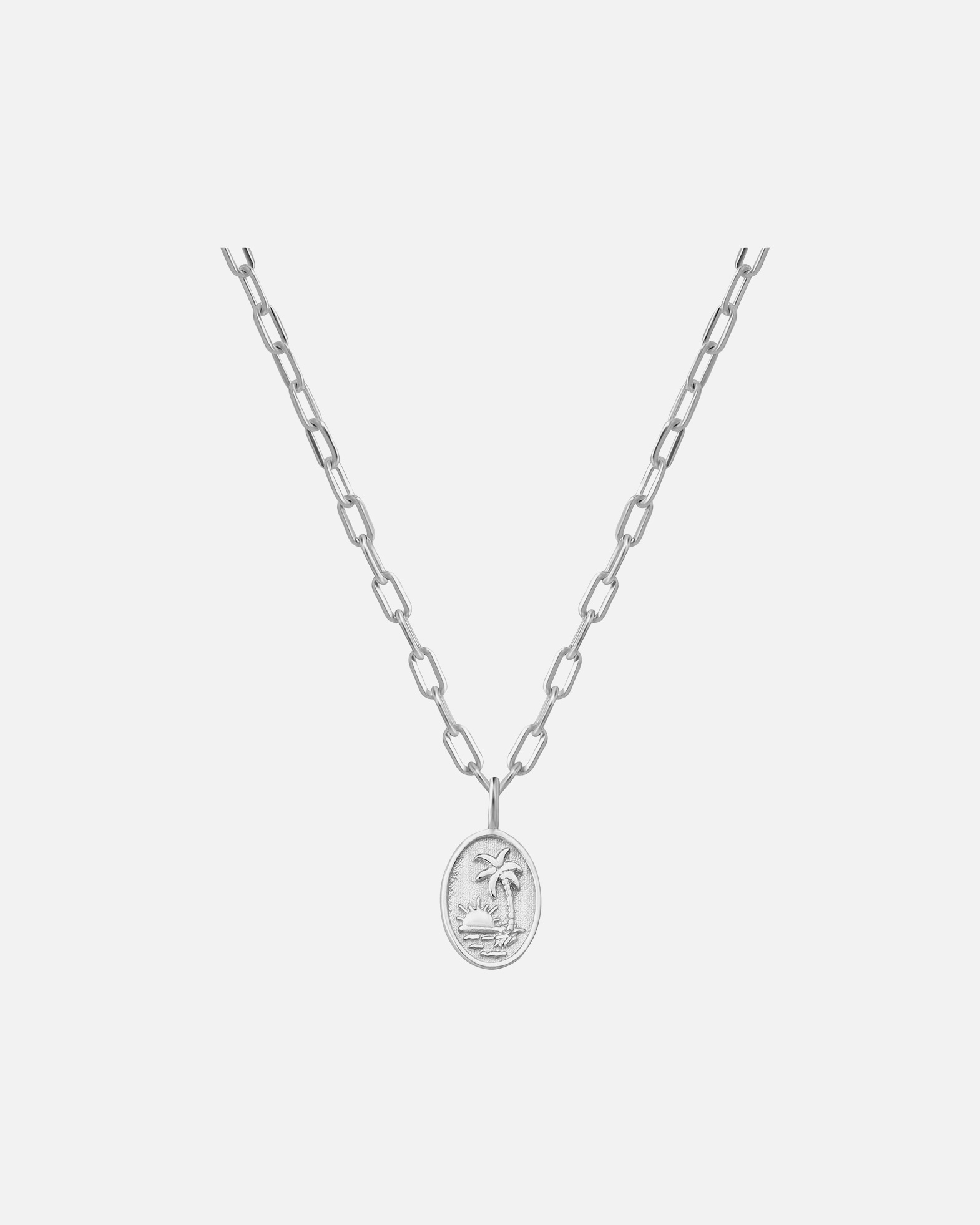 Halskette für Weiblich Halskette Sonnenuntergang/Palme aus Sterling Silber in silber 40,0 cm Basiskette + 5,0 cm Verlängerung