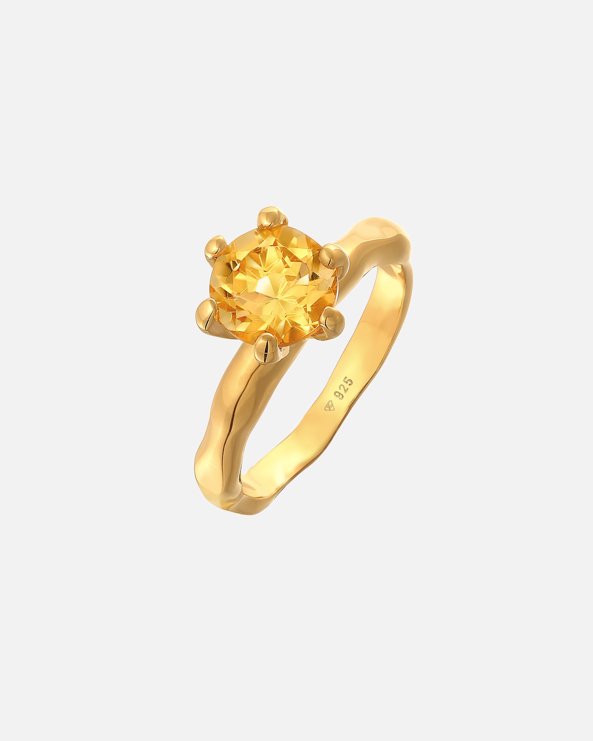 Ring für Weiblich Elli Citrine Solitär Organic Design Elegant 925 Silber 54
