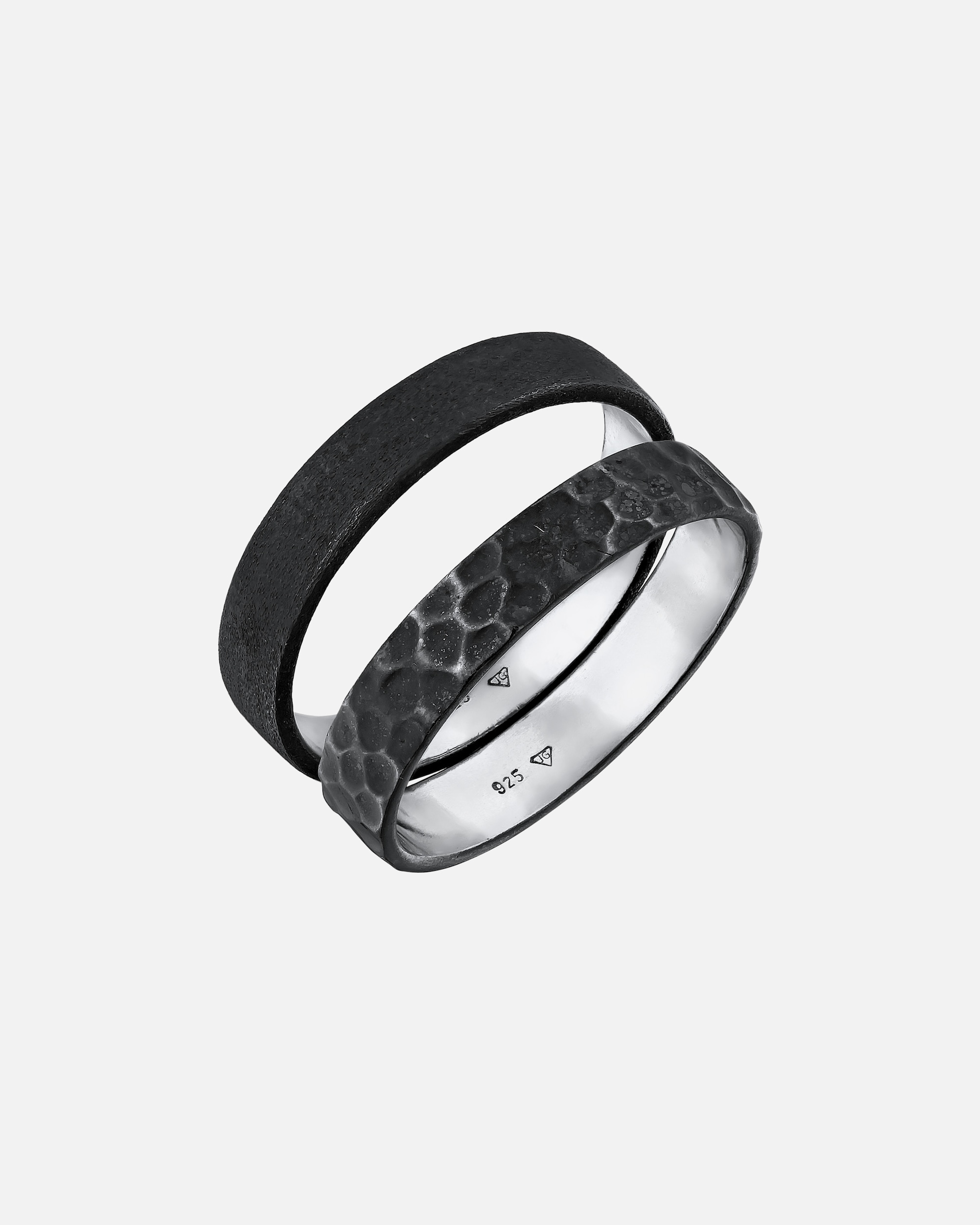 Ring für Männlich KUZZOI Set Unisex Basic Gehämmert 925 Silber 58