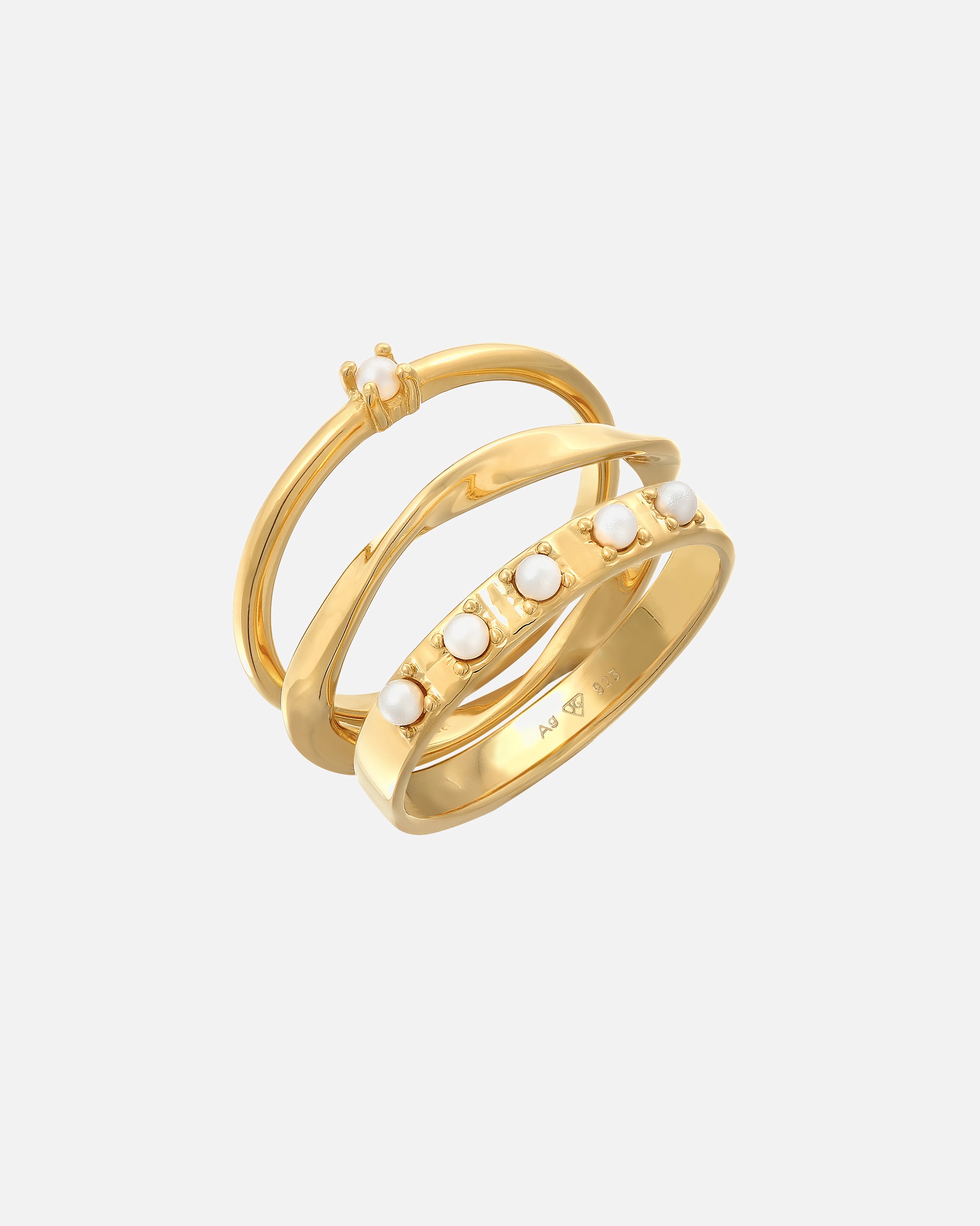 Ring für Weiblich Elli Synthetische Perlen Stapelring Klassik 3er Set 925 Silber 54
