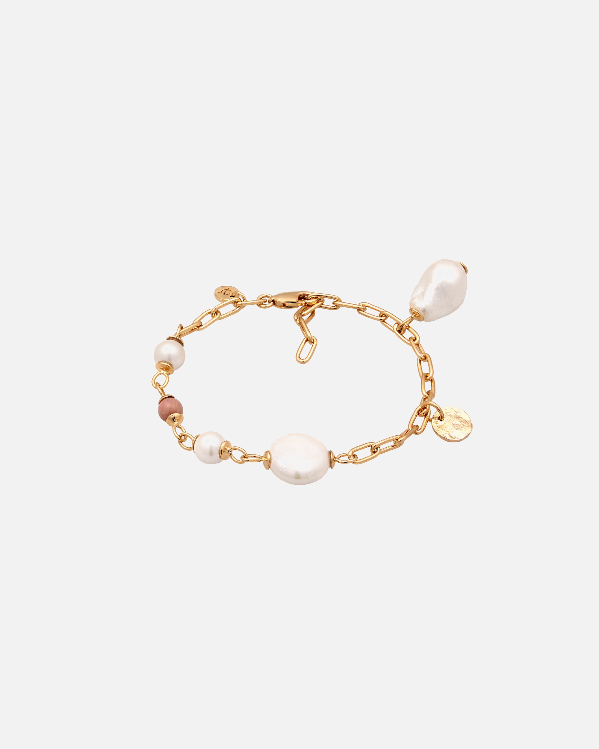 Armband für Weiblich Elli PREMIUM Süßwasserzuchtperlen Rhodonite 925 Sterling Silber vergoldet 16